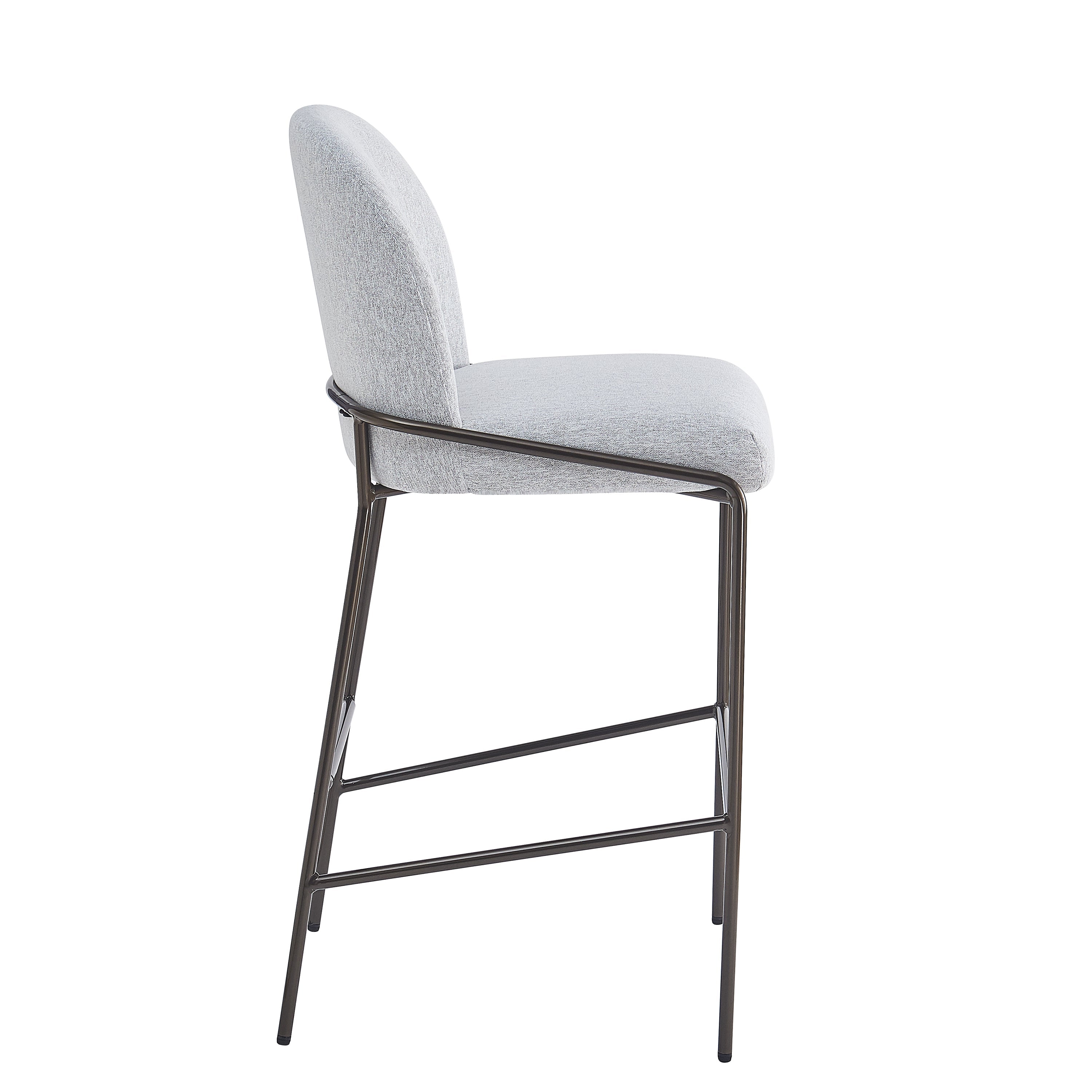 Galen Indoor Metal Upholstered Barstool, Antique Bronze Finish Frame with Gray Fabric, Set of 2