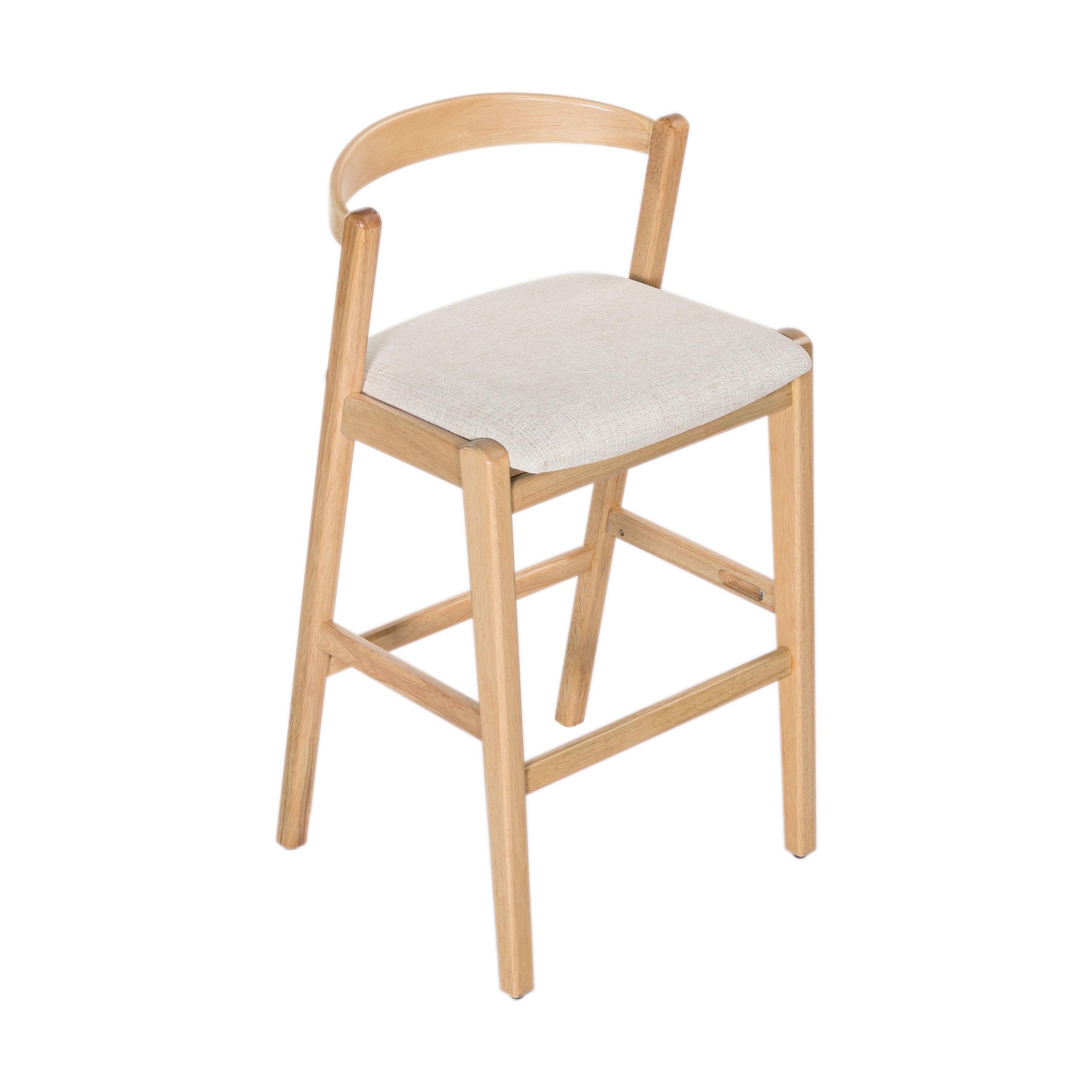 Balmain Indoor Rubberwood Barstool, Natural Finished and Beige Upholstery, Set of 2