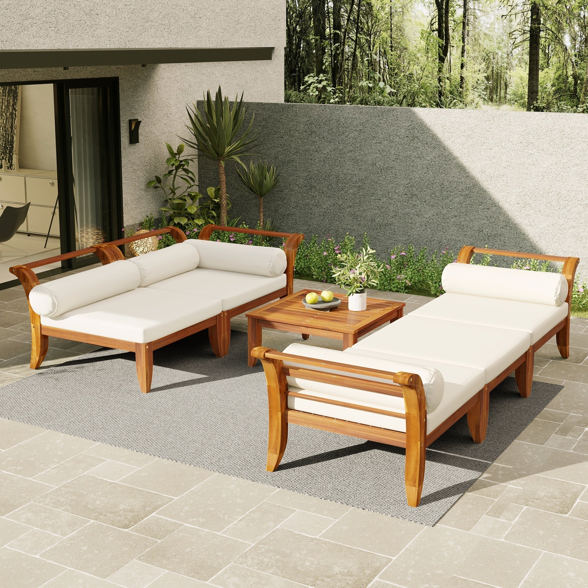 Topmax Outdoor L-Shaped Sectional Cushioned Seating - Beige