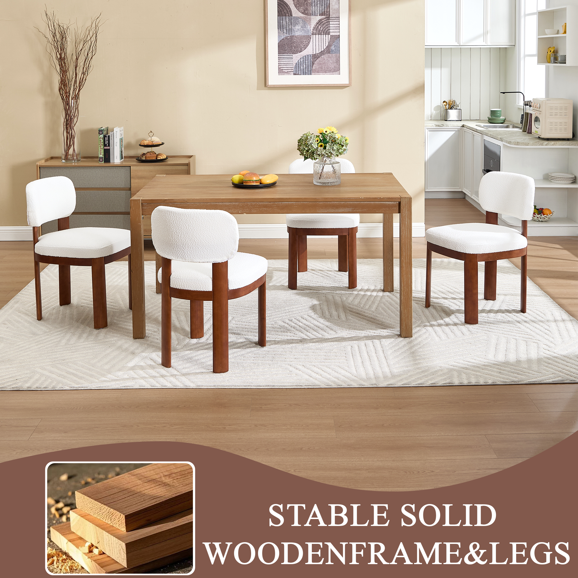 Dothan Modern Farmhouse Dining Chairs with Natural Solid Wood Legs - Set of 2