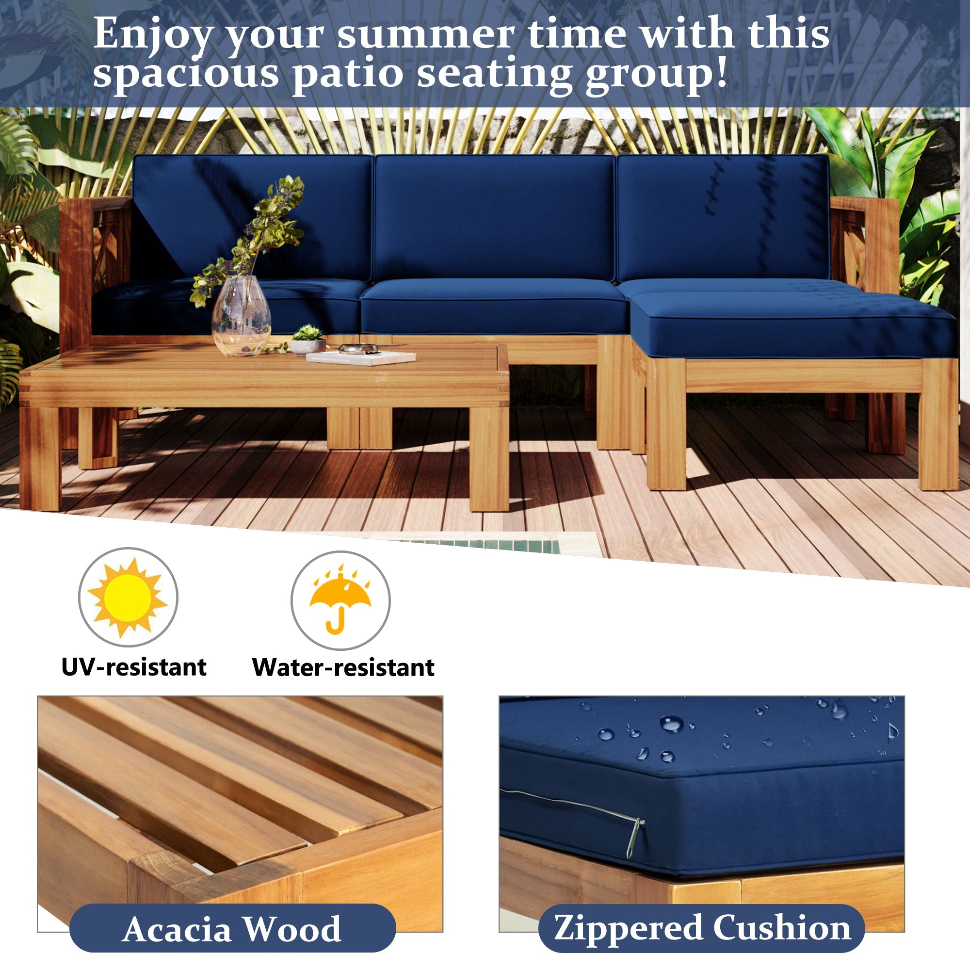 Topmax Outdoor Sectional Set Cushioned Seating - Blue