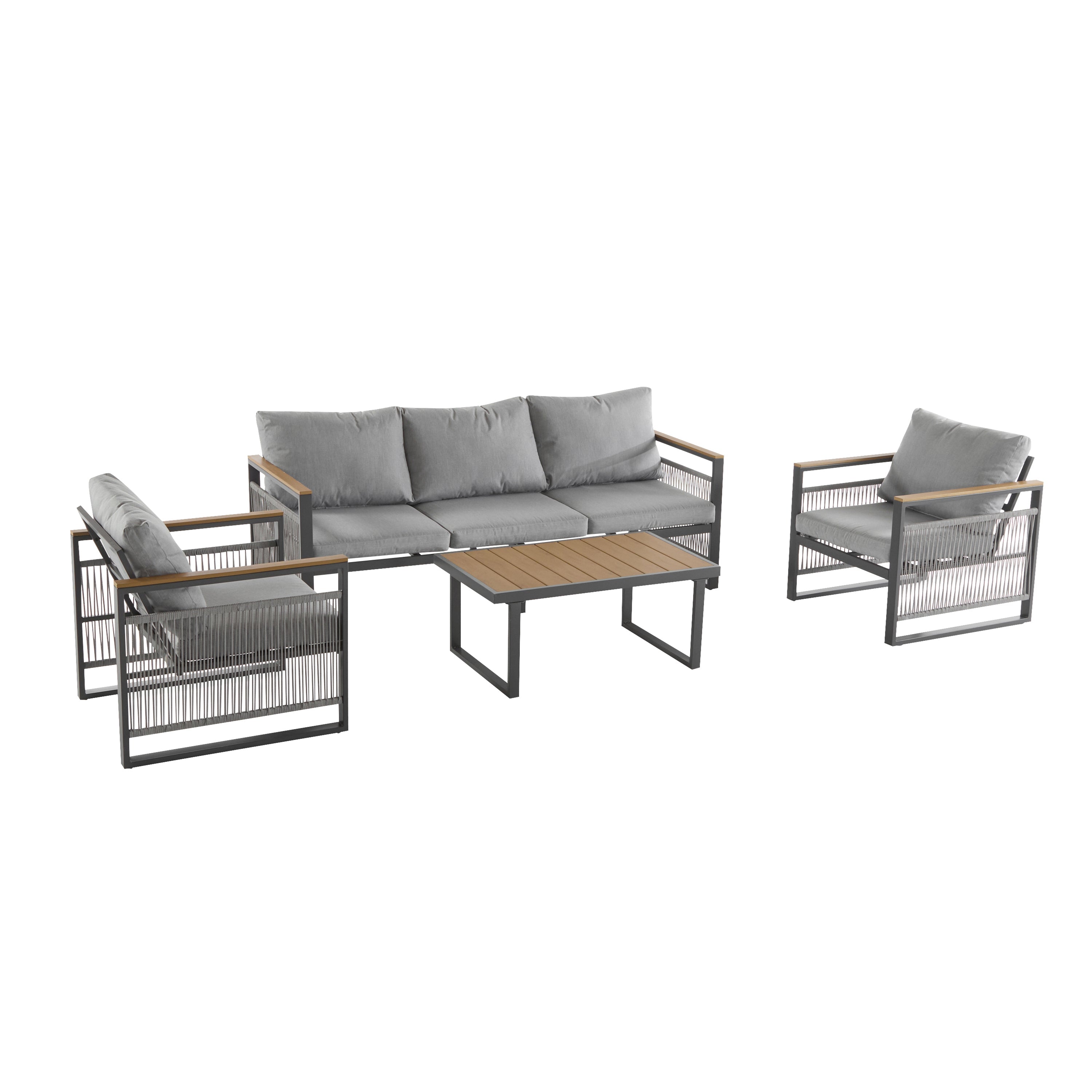 Outdoor Sofa Set Cushioned Seating - Gray