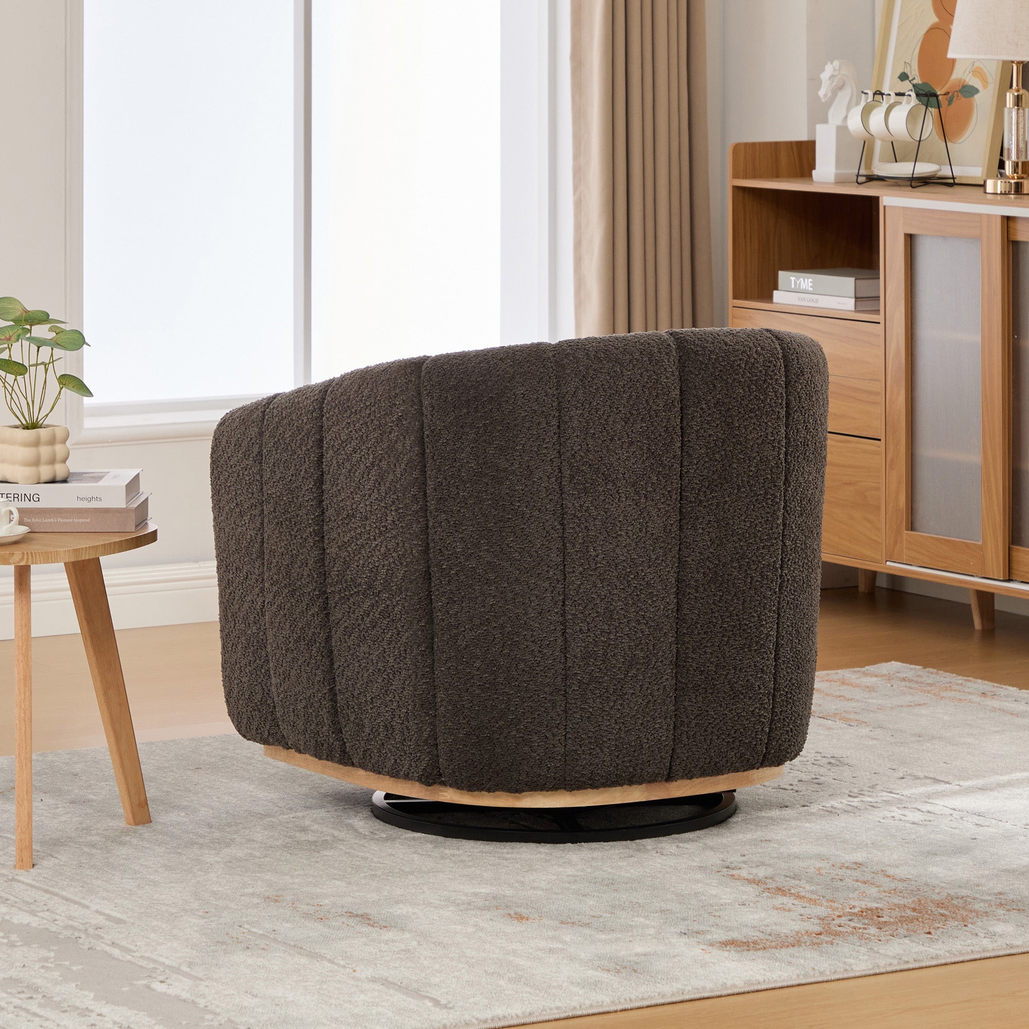 Eaton Charcoal Swivel Barrel Chair with Metal Base and Tufted-Chenille Upholstery