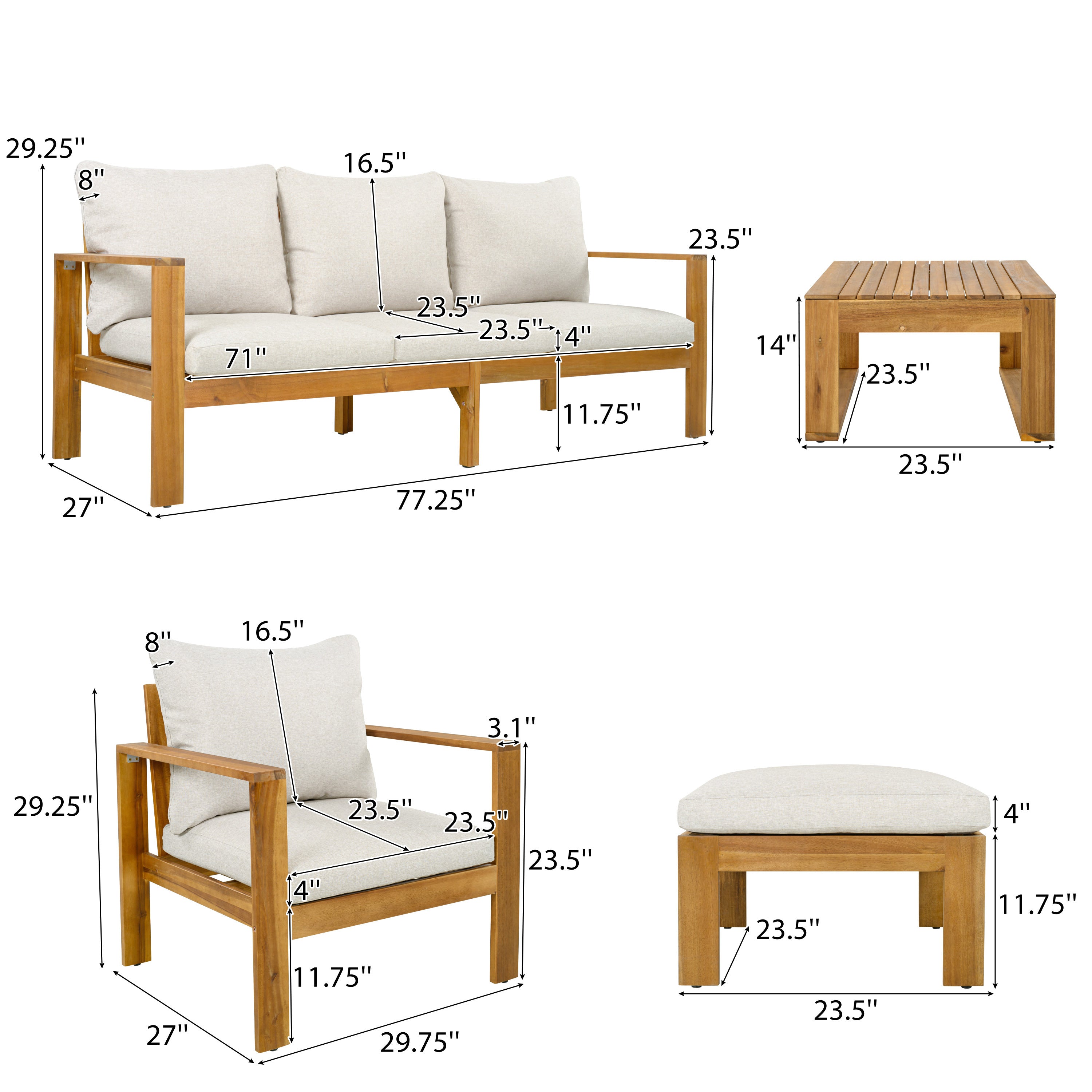 Pcs Outdoor Sectional Set Acacia Wood