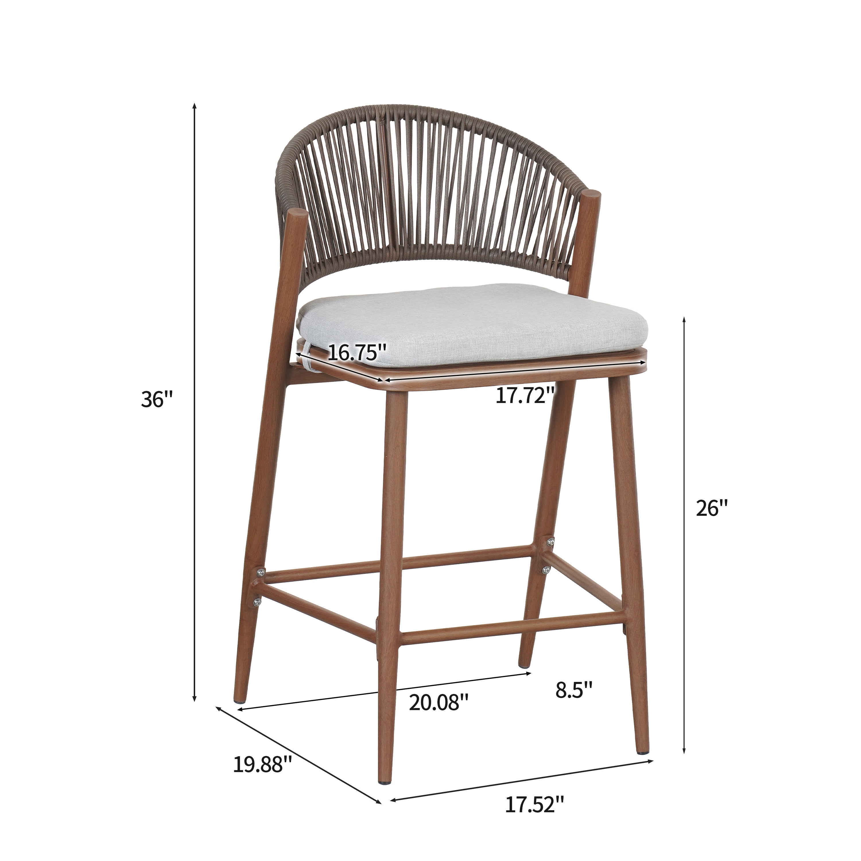Outdoor Counter Stool Set Water-Resistant Cushions - Teak