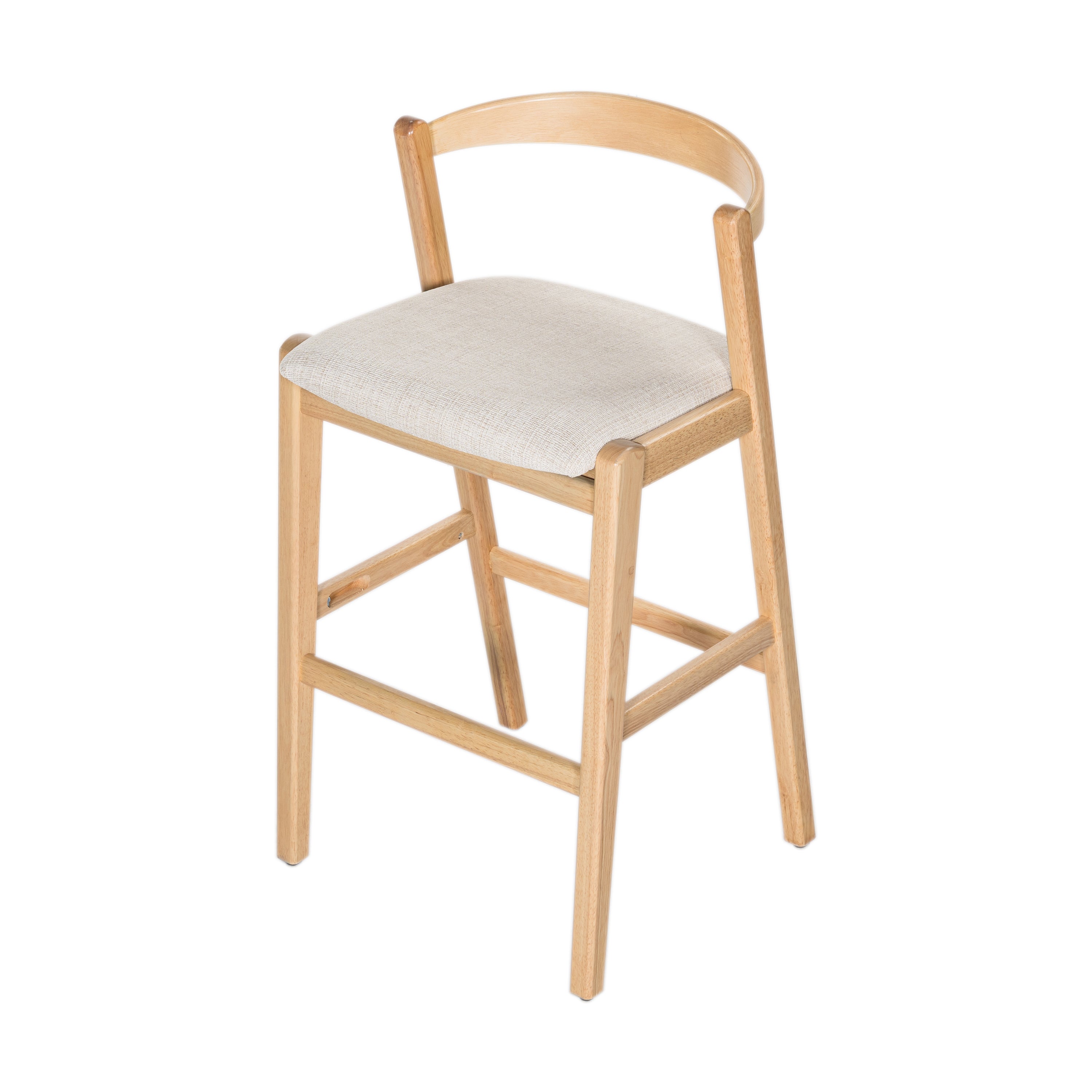 Balmain Indoor Rubberwood Barstool, Natural Finished and Beige Upholstery, Set of 2