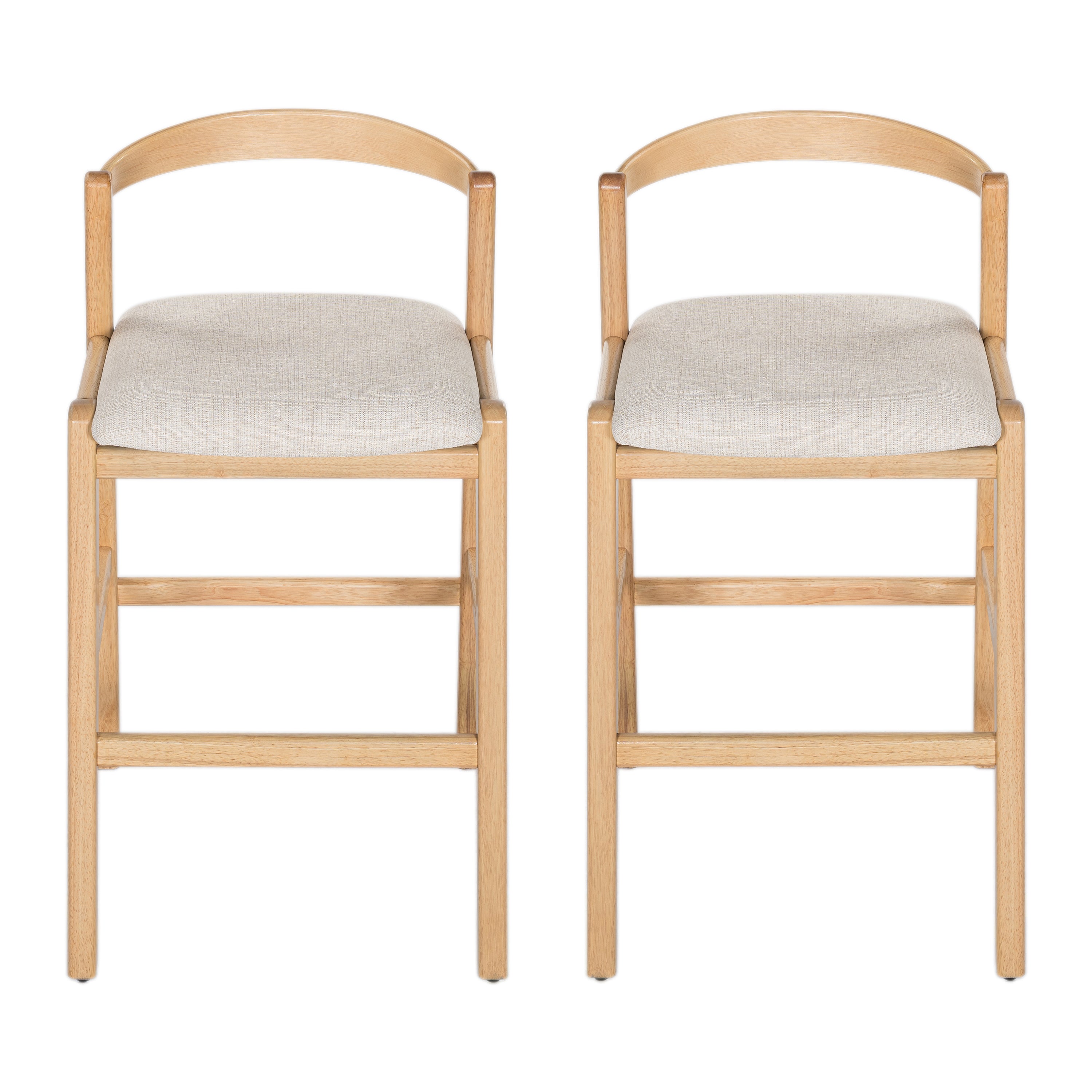 Balmain Indoor Rubberwood Barstool, Natural Finished and Beige Upholstery, Set of 2