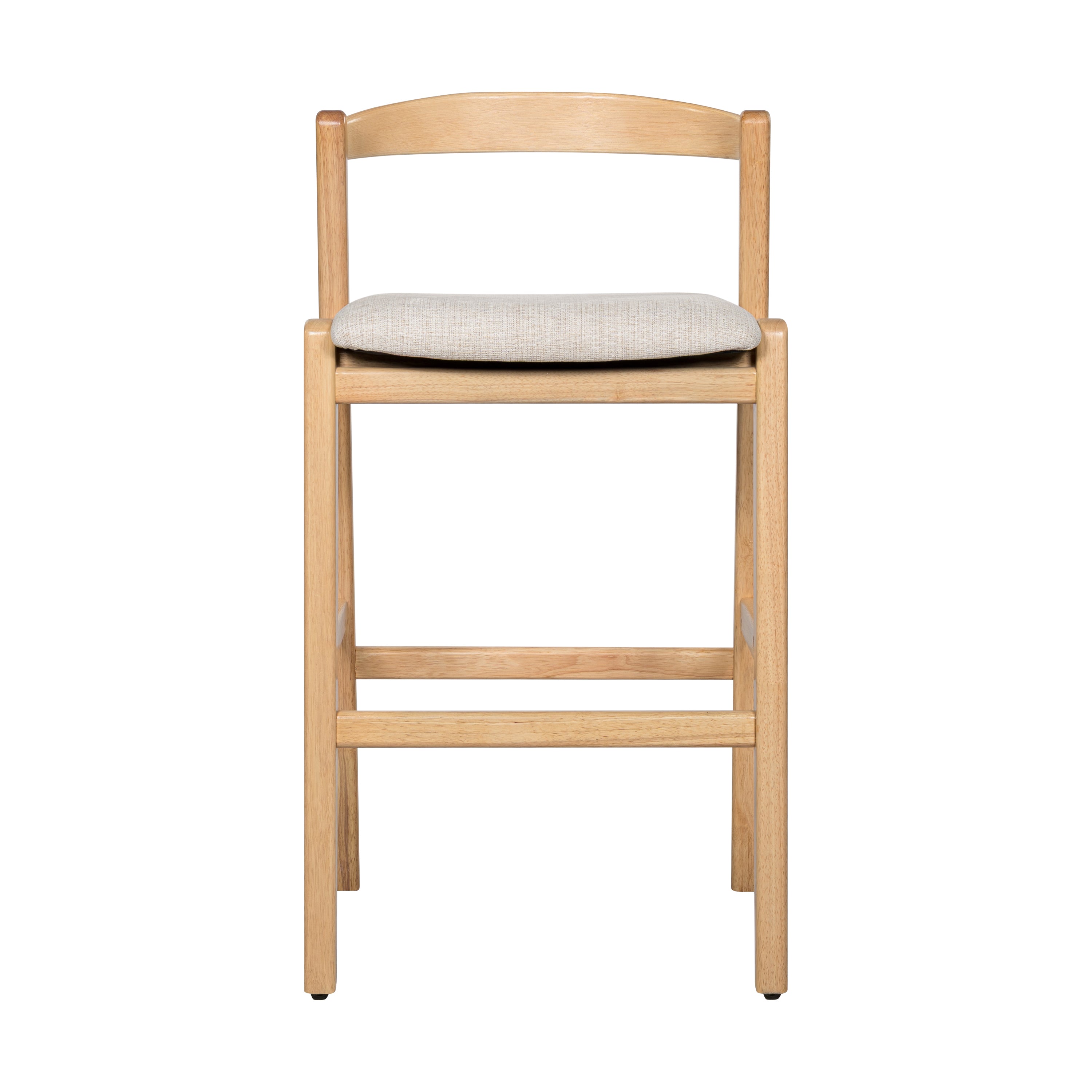 Balmain Indoor Rubberwood Barstool, Natural Finished and Beige Upholstery, Set of 2