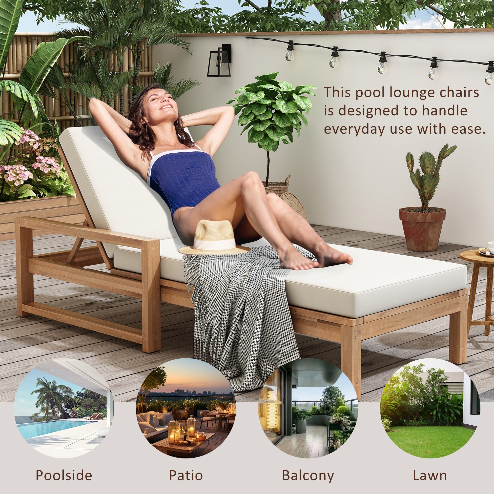 Trexm Outdoor Chaise Lounge Adjustable Back - Light Teak