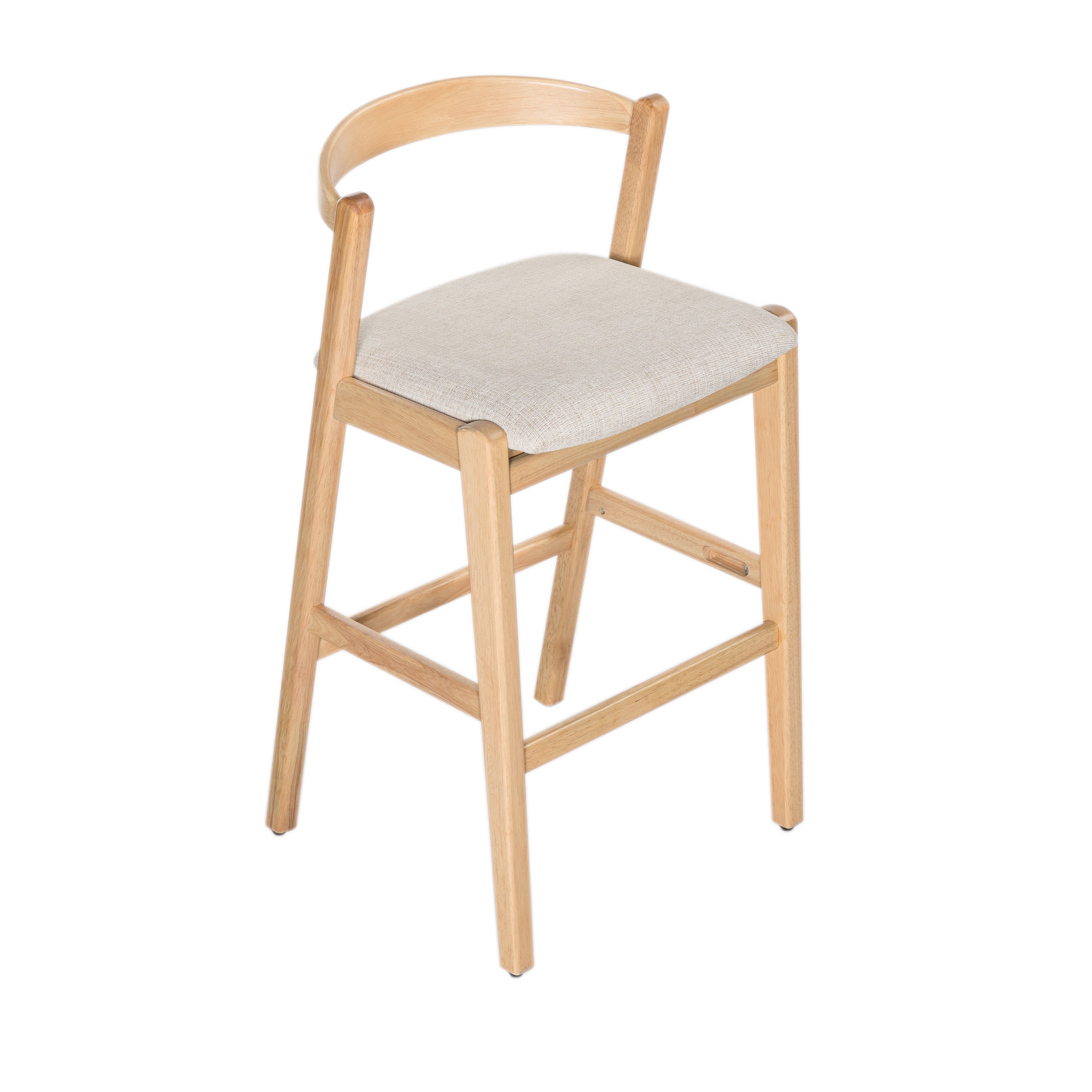 Balmain Indoor Rubberwood Barstool, Natural Finished and Beige Upholstery, Set of 2