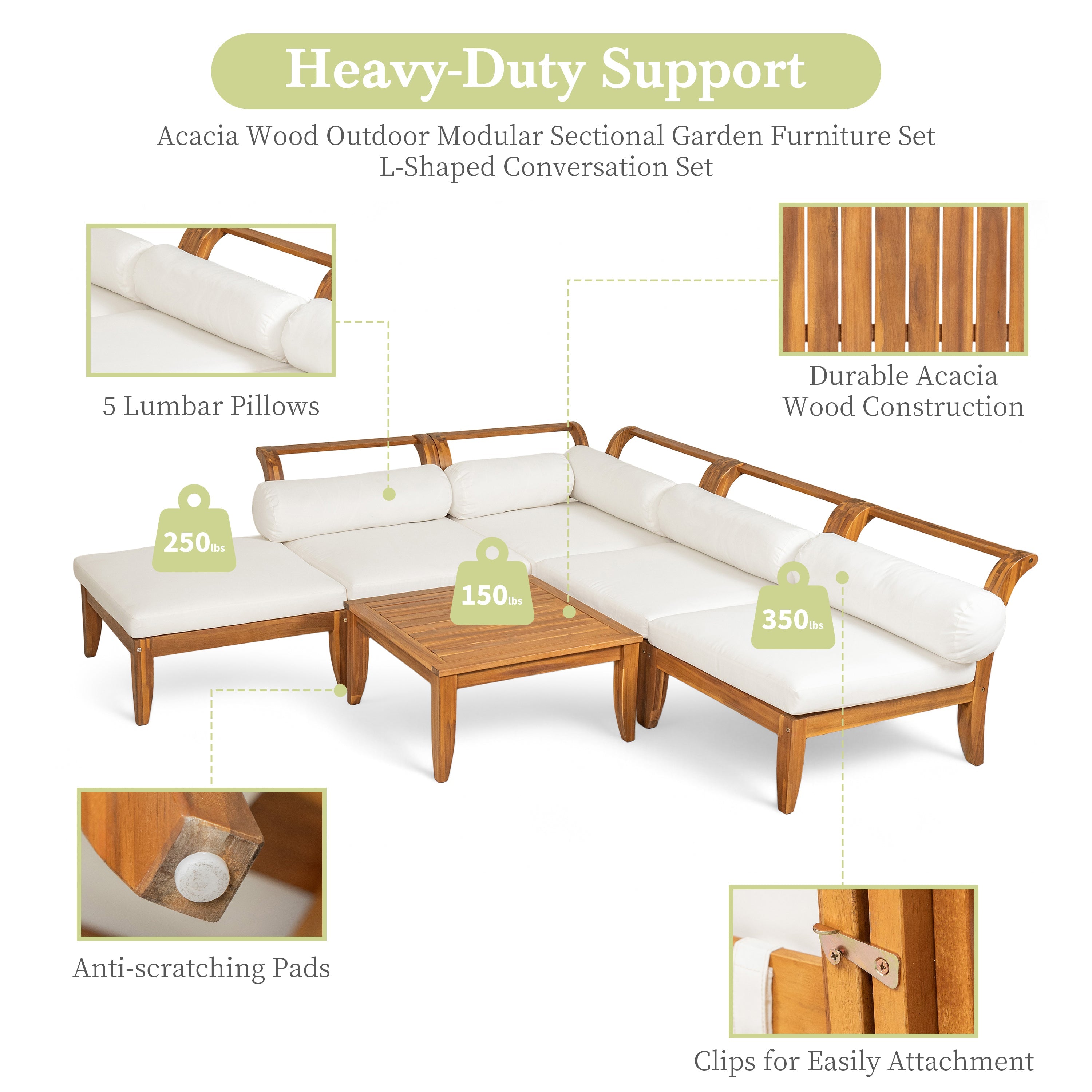 Topmax Outdoor L-Shaped Sectional Cushioned Seating - Beige