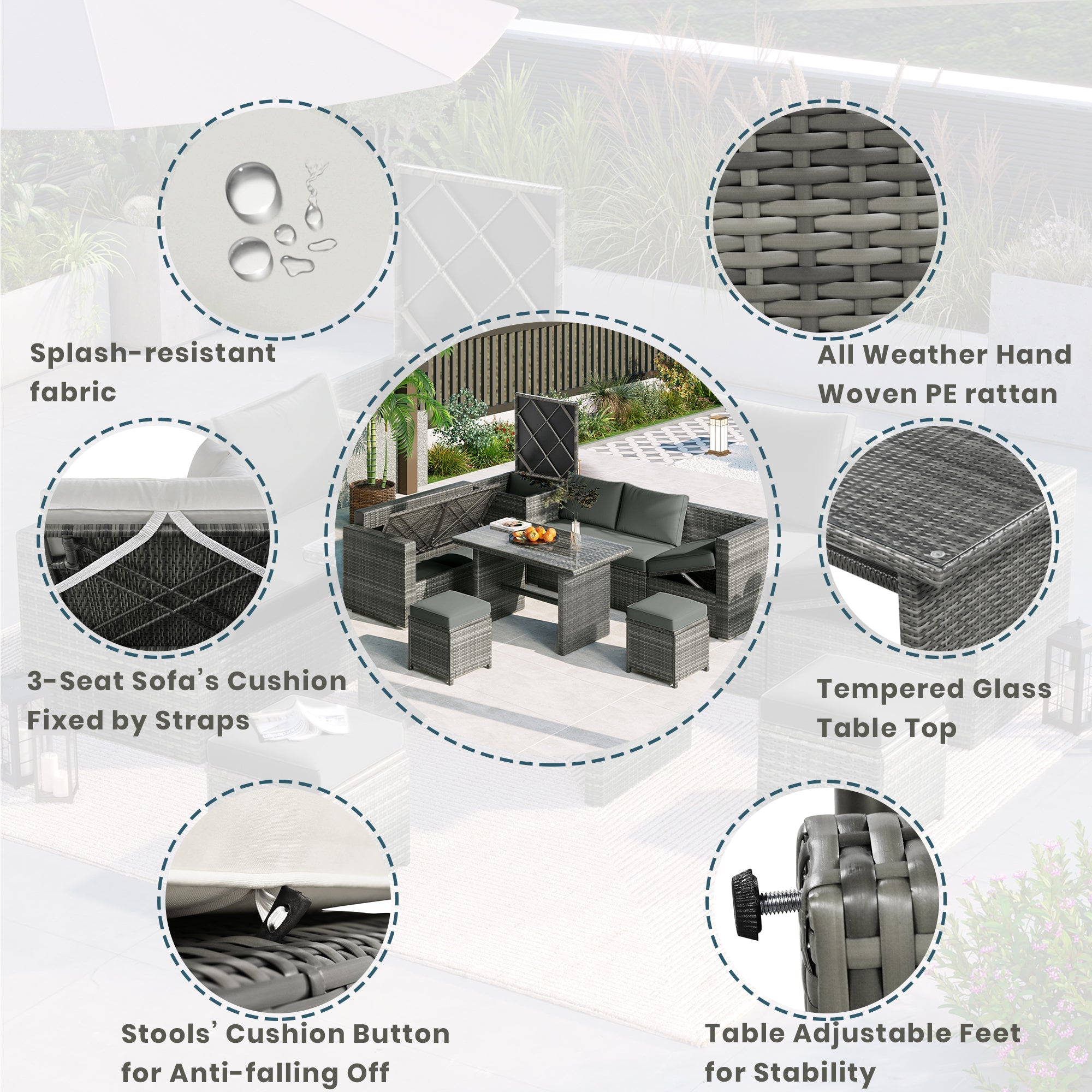 Topmax Outdoor Sectional Set Adjustable Back - Beige