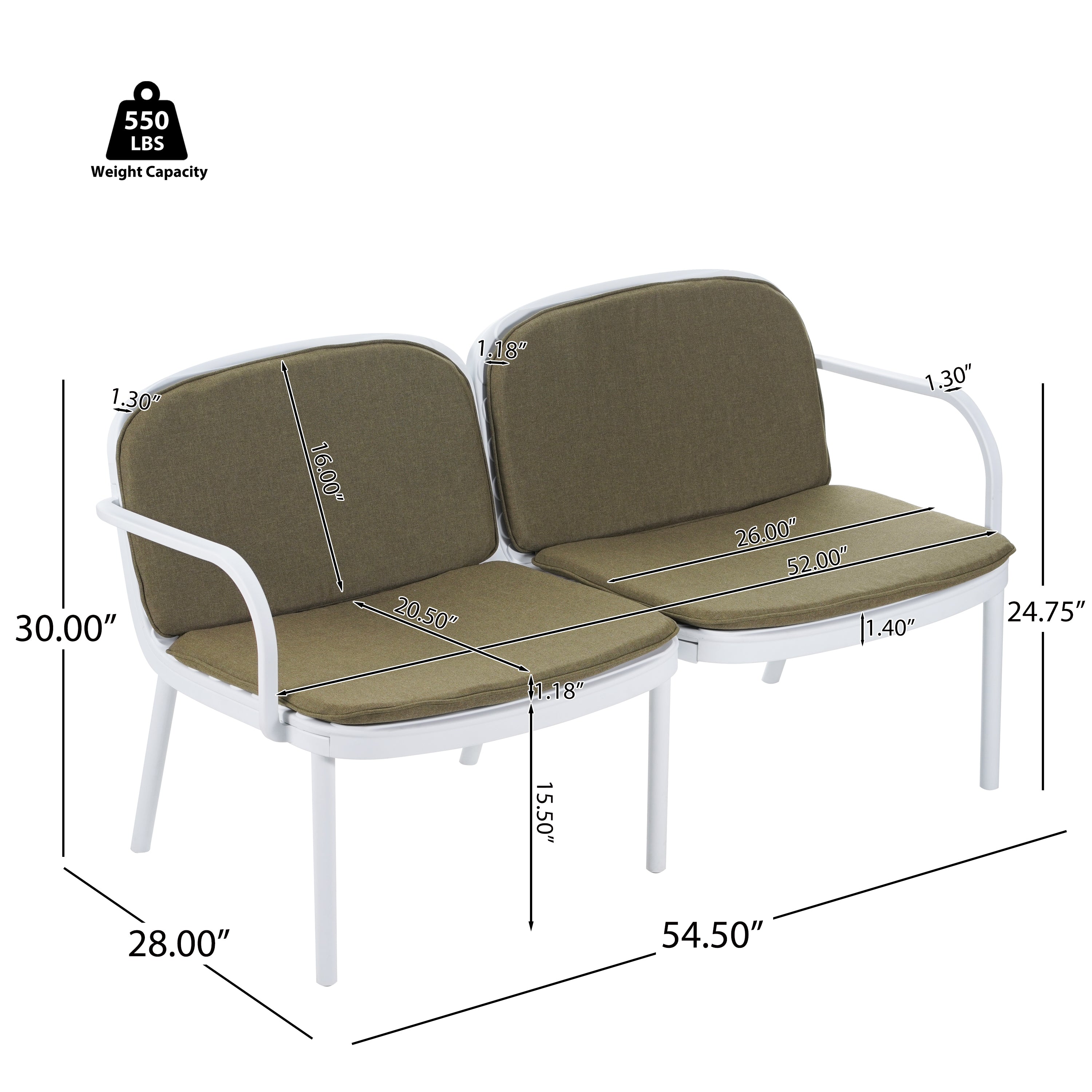 Luna Outdoor Chat Set Cushioned Seating - White