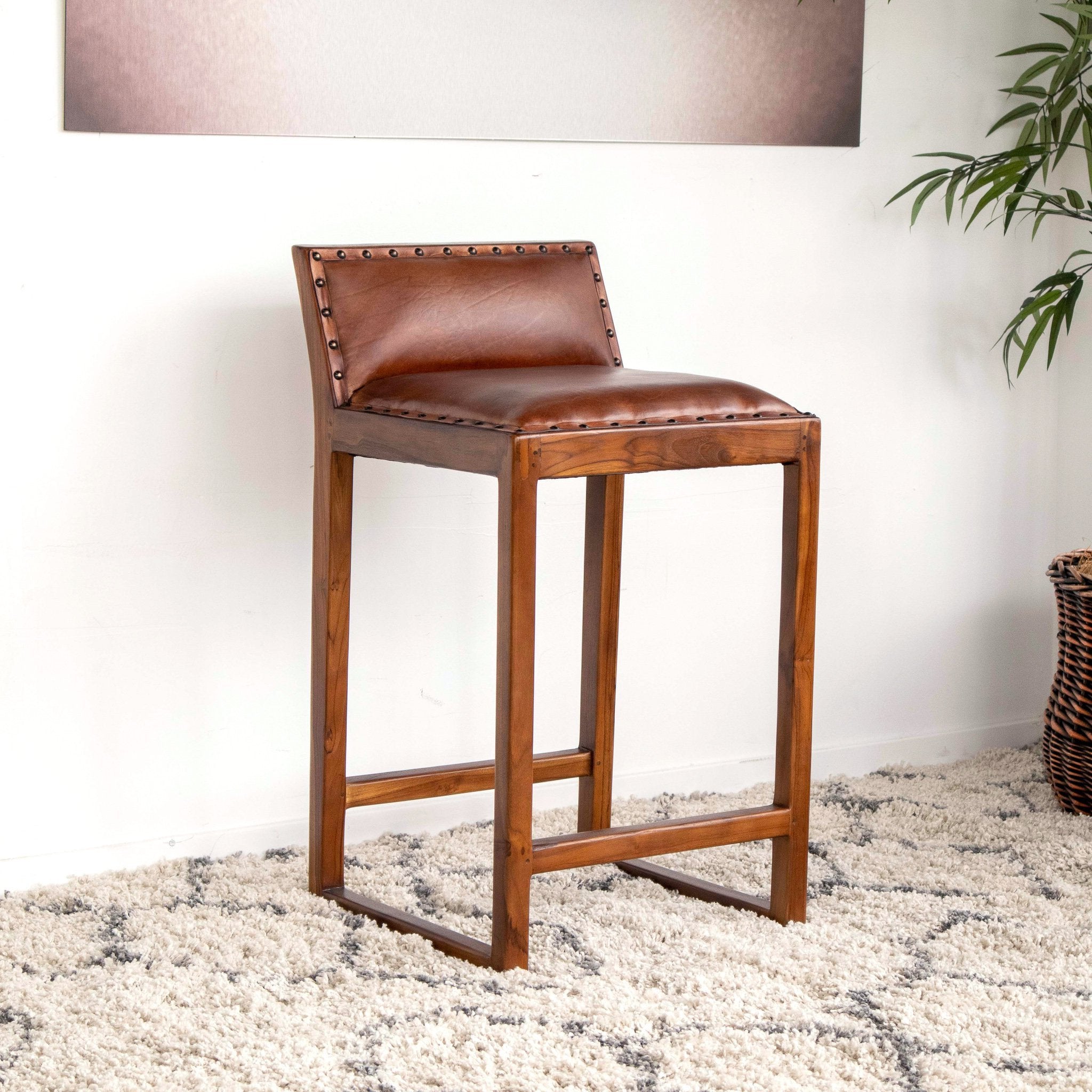 Ataya Genuine Leather Counter Stool (Tan)