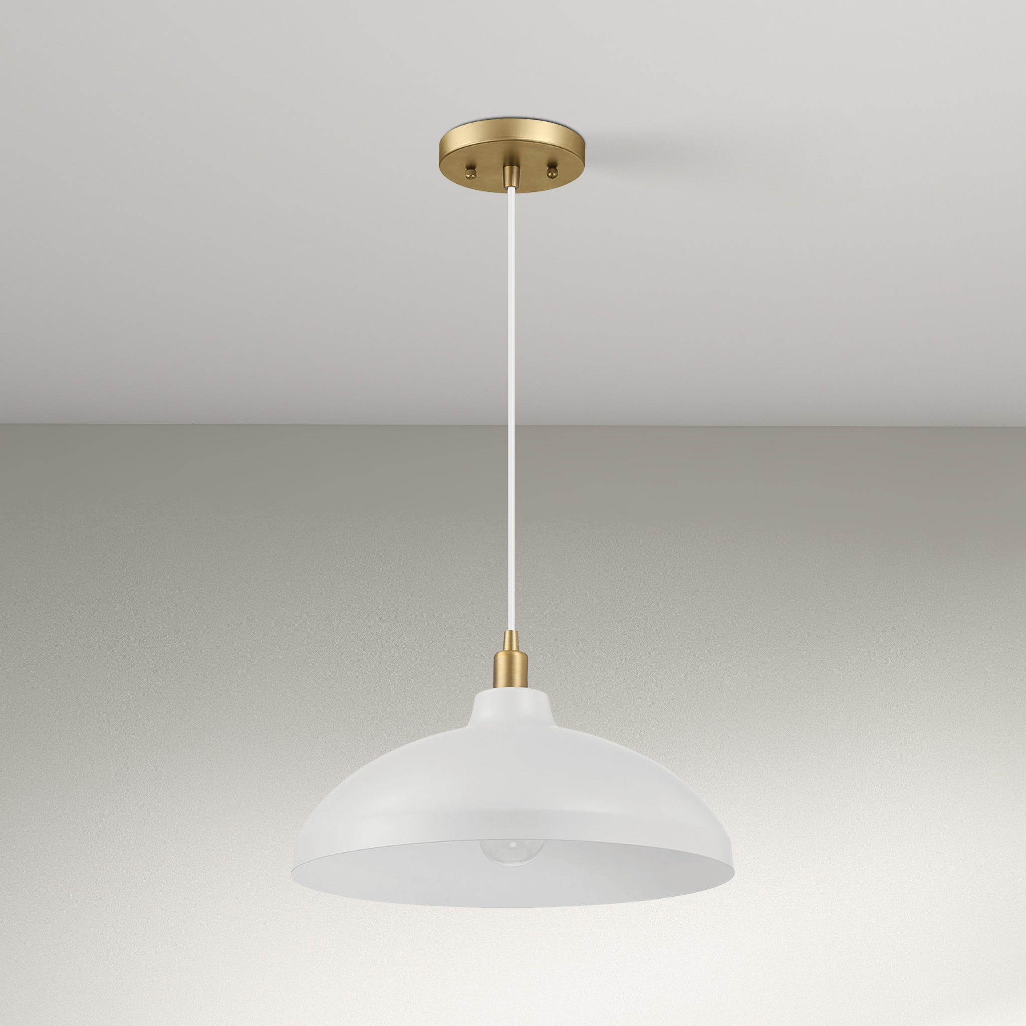 Adeline Single Light White Pendant Lamp with Golder Brass Finish for Entrance Kitchen Island 14"D × 8"H