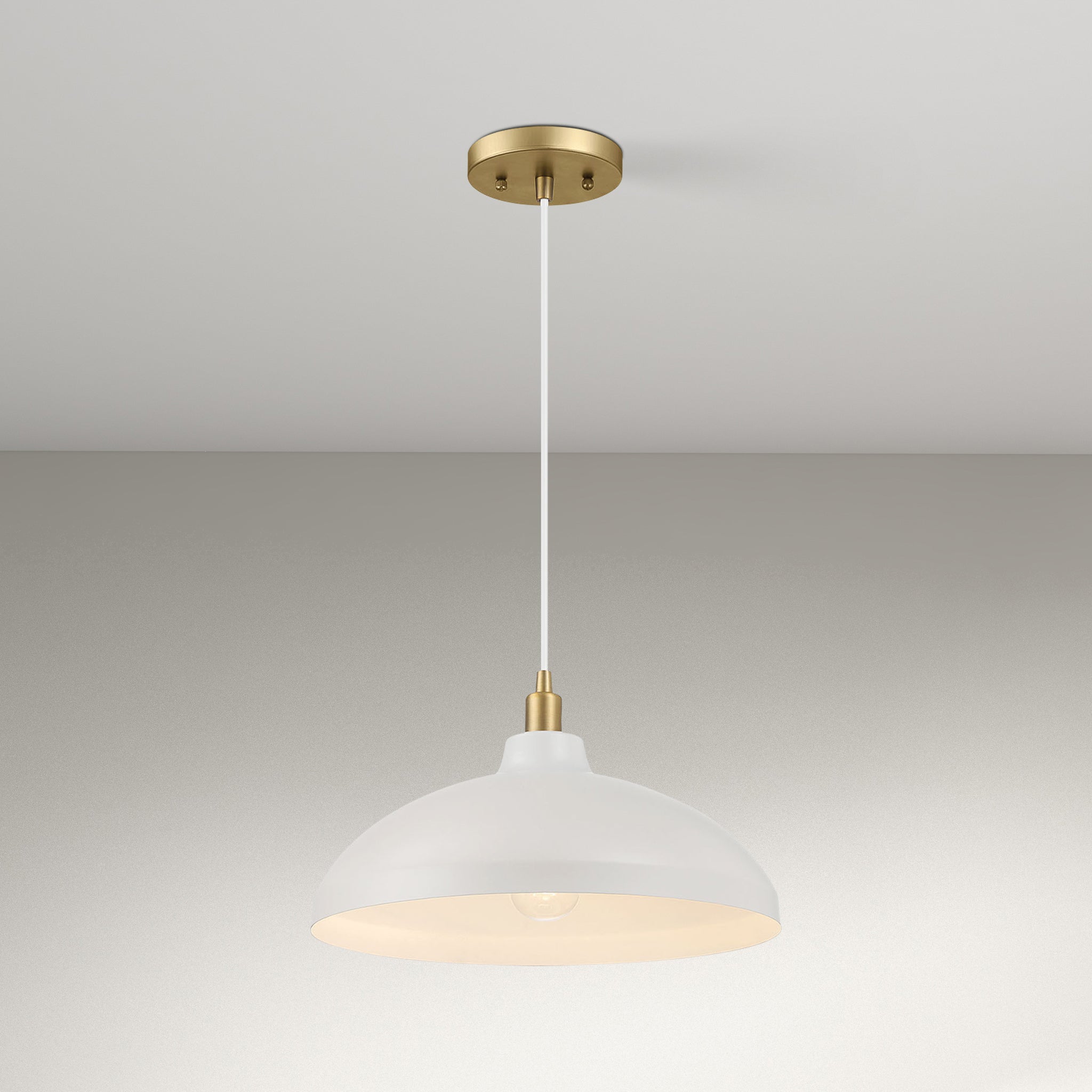 Adeline Single Light White Pendant Lamp with Golder Brass Finish for Entrance Kitchen Island 14"D × 8"H