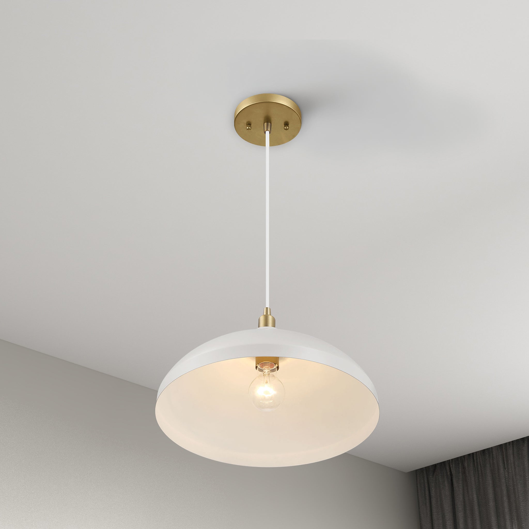 Adeline Single Light White Pendant Lamp with Golder Brass Finish for Entrance Kitchen Island 14"D × 8"H