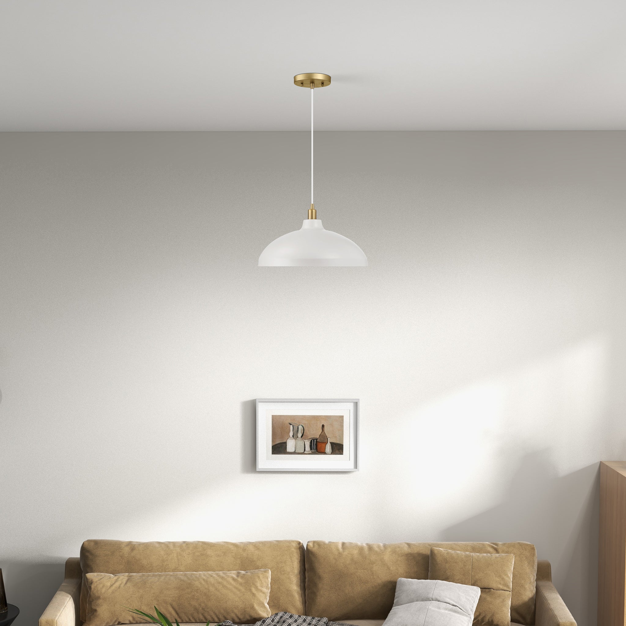 Adeline Single Light White Pendant Lamp with Golder Brass Finish for Entrance Kitchen Island 14"D × 8"H