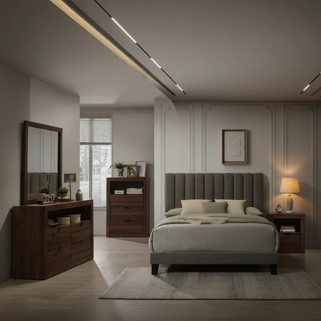 Altimari Walnut Fabric Queen Bed