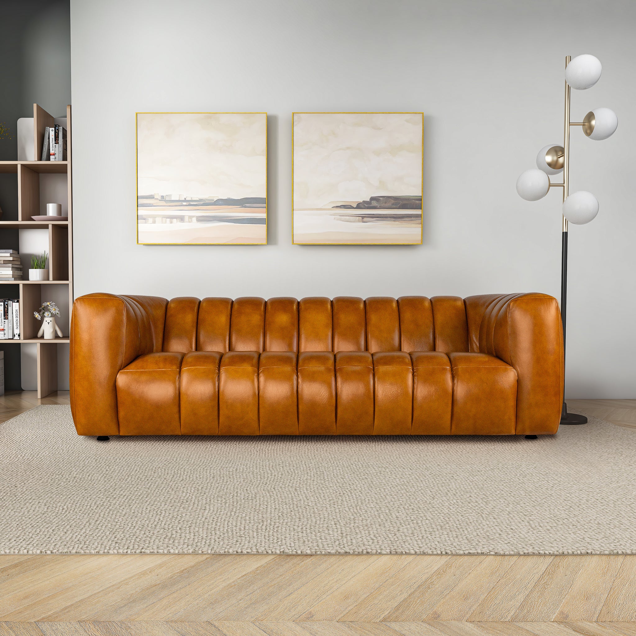 Arden Italian Genuine Cognac Leather Sofa