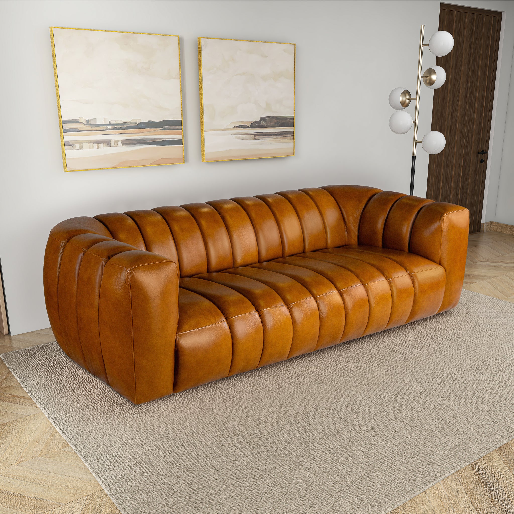 Arden Italian Genuine Cognac Leather Sofa