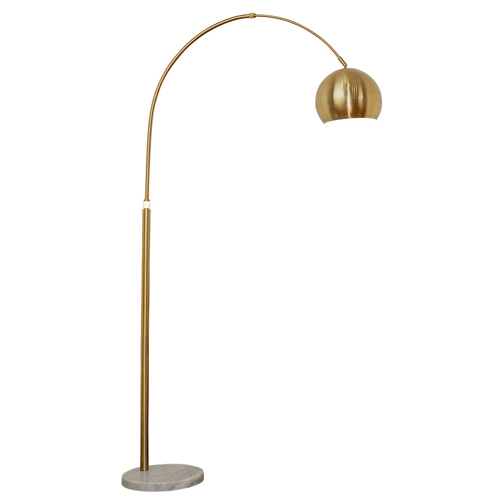 Arvo Long Arm Gold Brass Adjustable Floor Lamp with Round White Marble Base