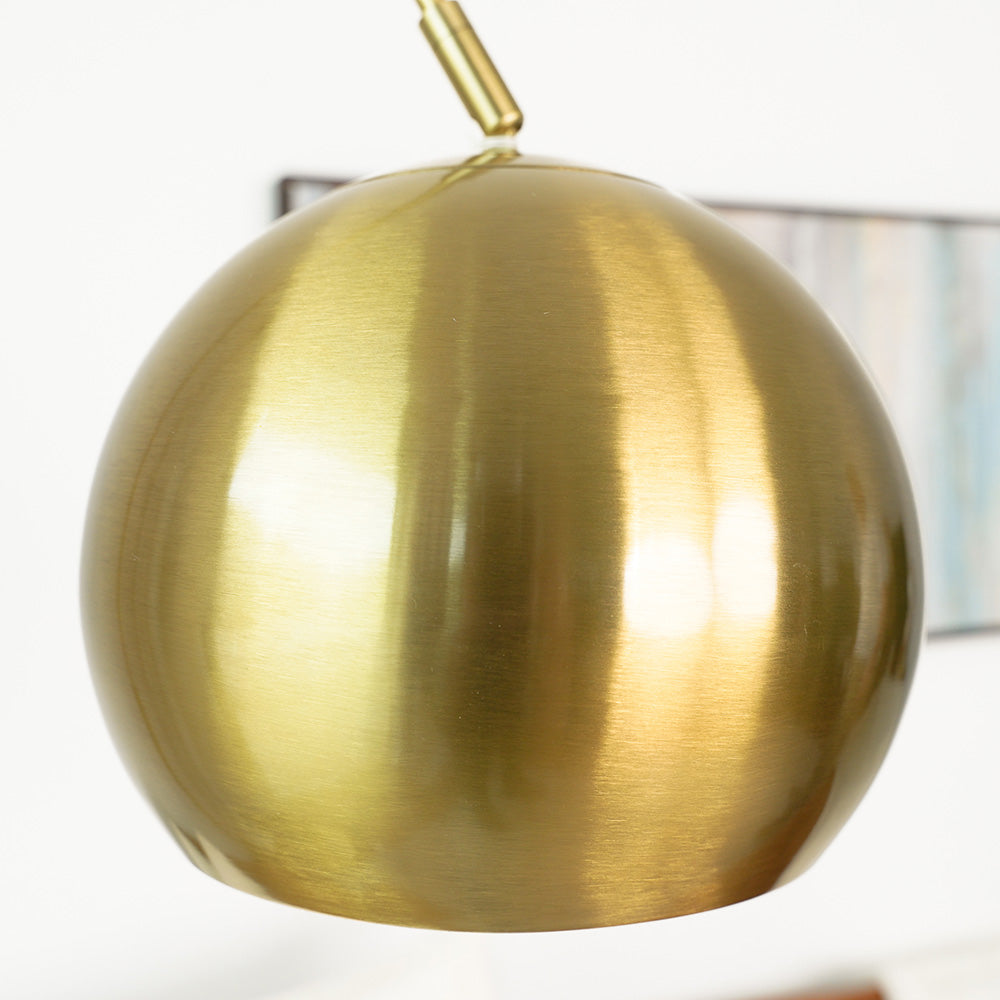 Arvo Long Arm Gold Brass Adjustable Floor Lamp with Round White Marble Base