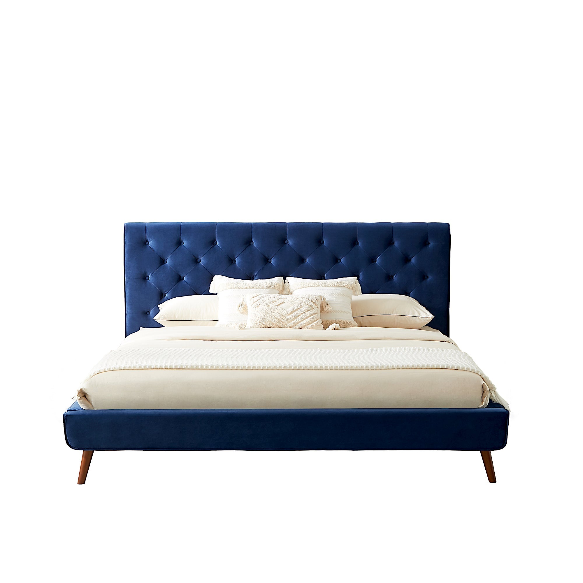 Ashley King Navy Blue Velvet Platform Bed