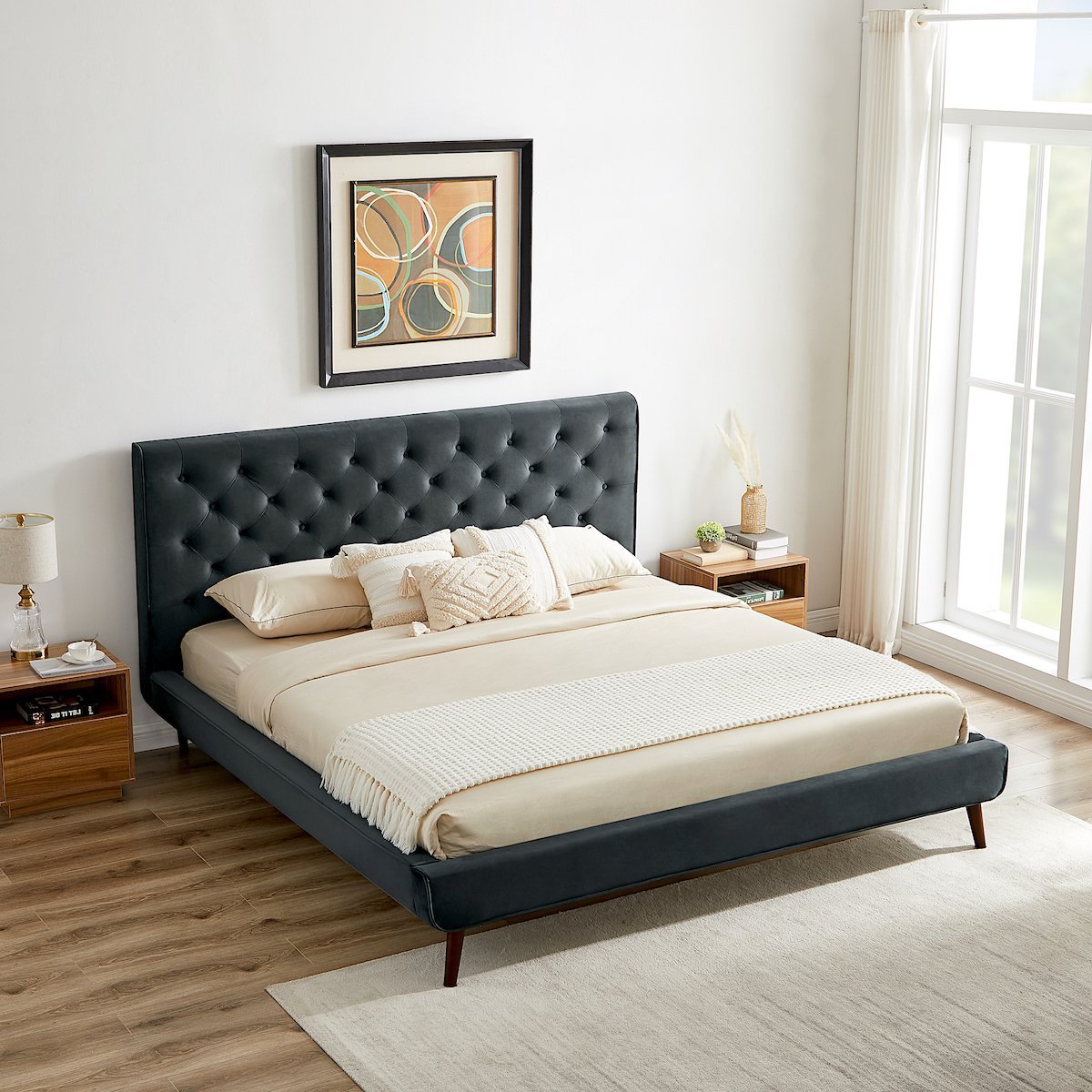 Ashley King Dark Gray Velvet Platform Bed