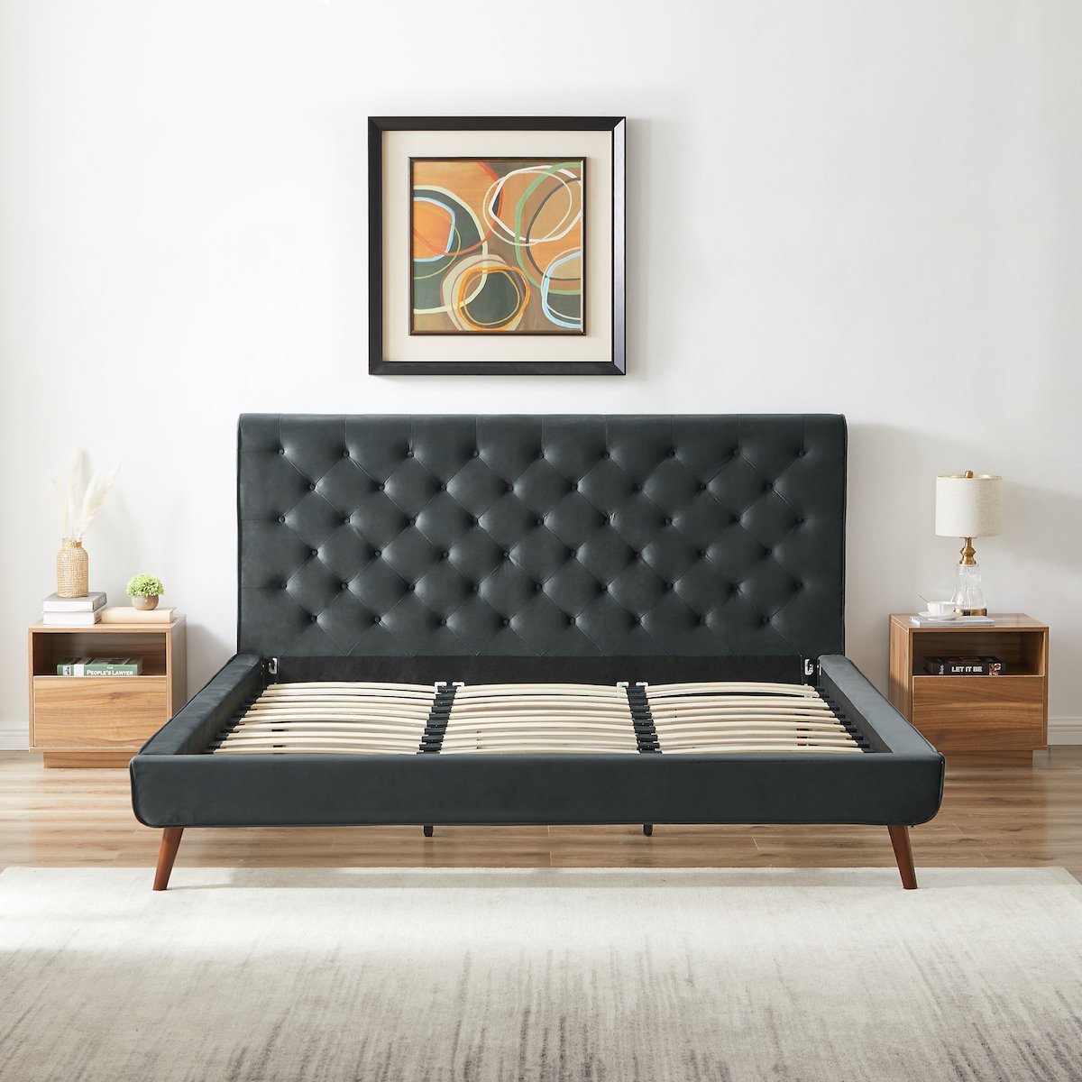 Ashley King Dark Gray Velvet Platform Bed