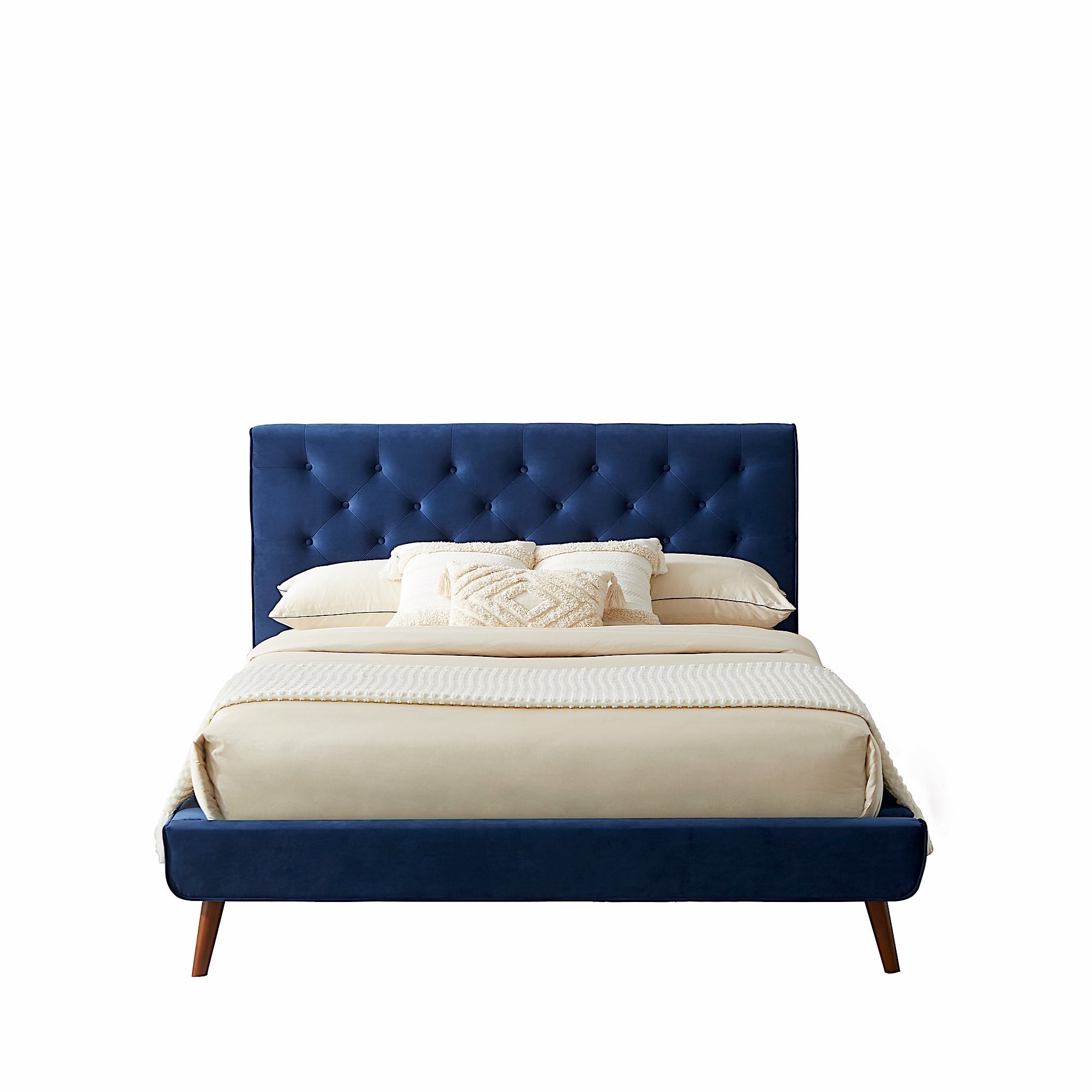 Ashley Queen Navy Blue Velvet Platform Bed