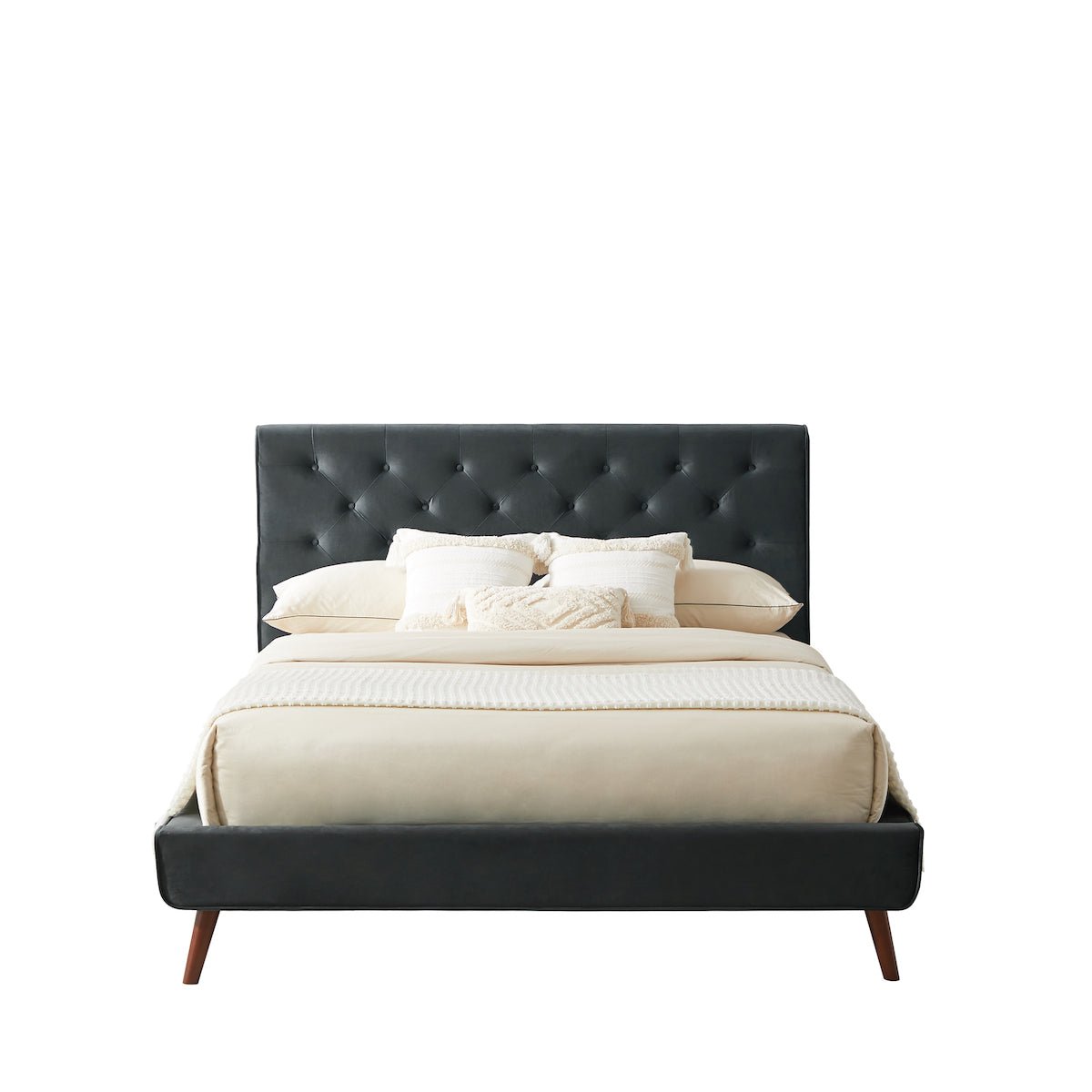 Ashley Queen Dark Gray Velvet Platform Bed