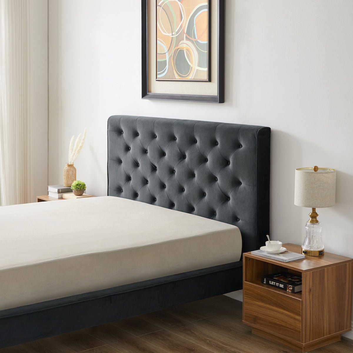 Ashley Queen Dark Gray Velvet Platform Bed