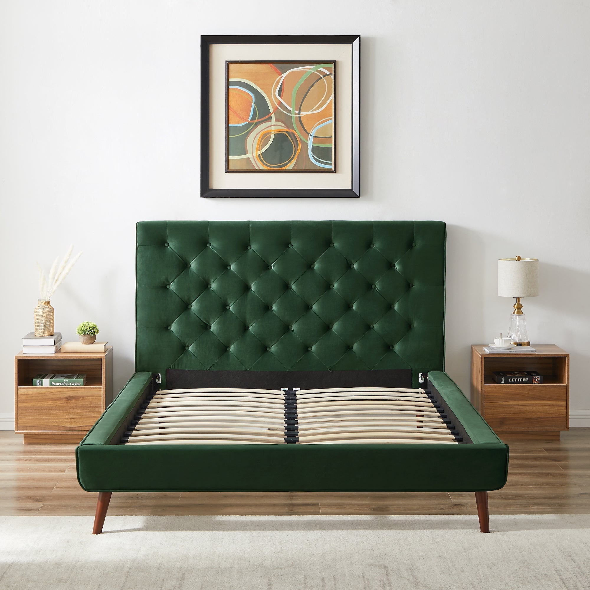 Ashley Queen Emerald Green Velvet Platform Bed