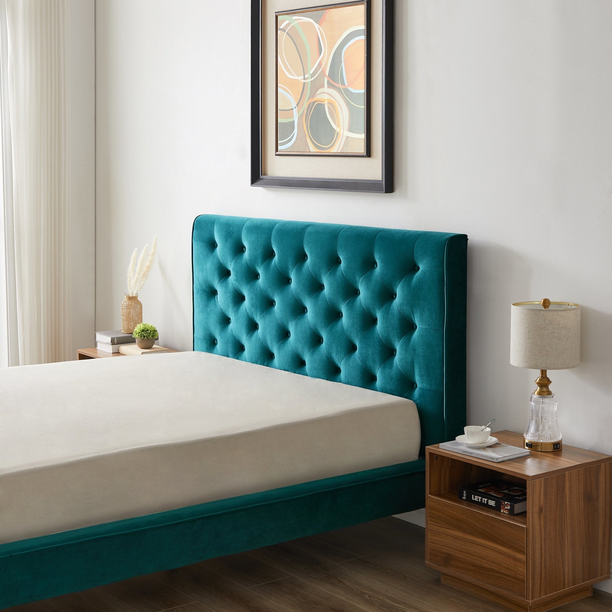 Ashley Queen Turquoise Velvet Platform Bed