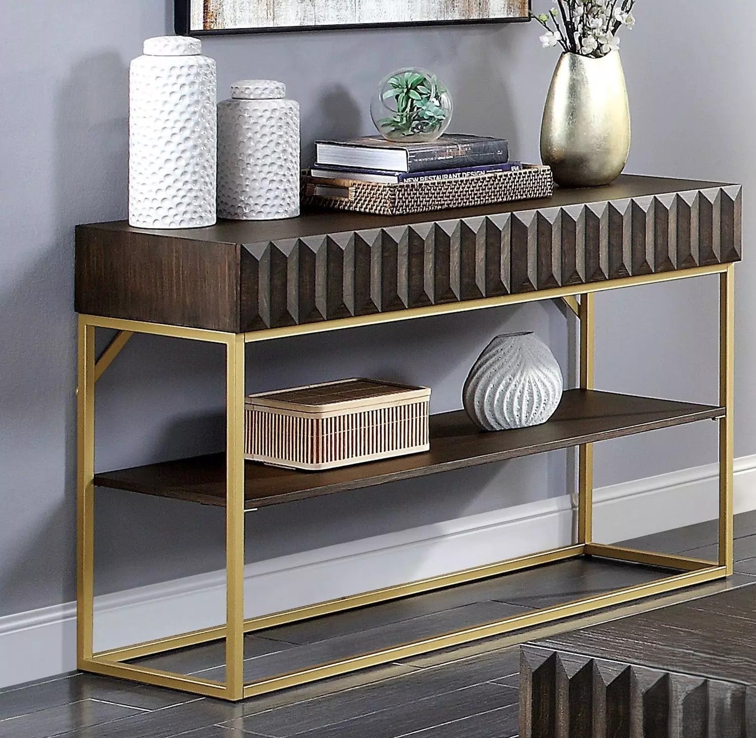 Augsburg Walnut/Gold Sofa Table