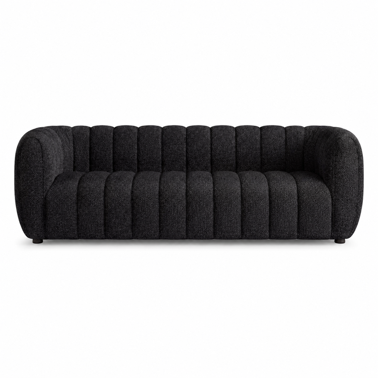 Aversa Contemporary Black Boucle 83-Inch Channel Tufted Sofa