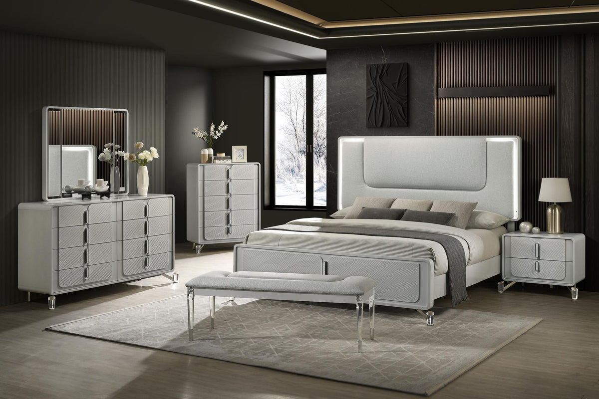 Cool Gray Bedroom Collection with Bench
