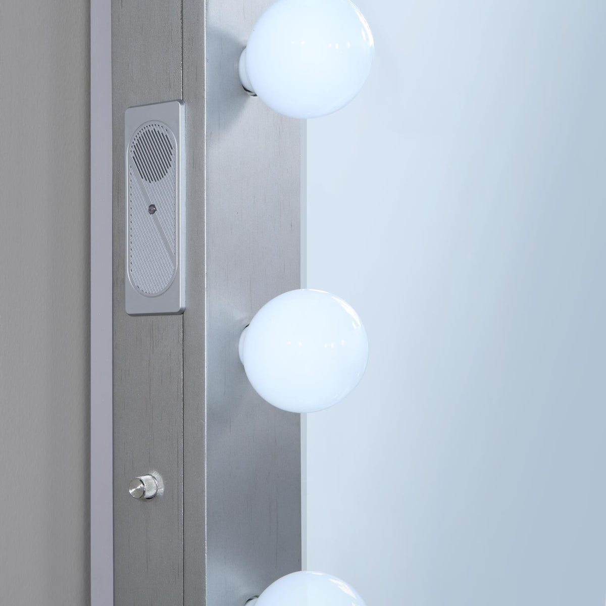 Platinum Silver LED Queen Bed & Bluetooth Mirror