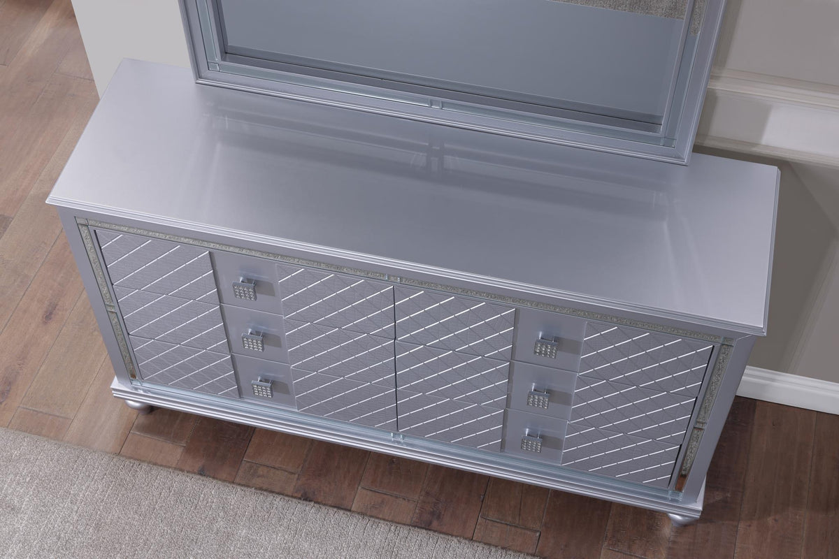 Silver LED Bedroom Collection with USB Nightstand