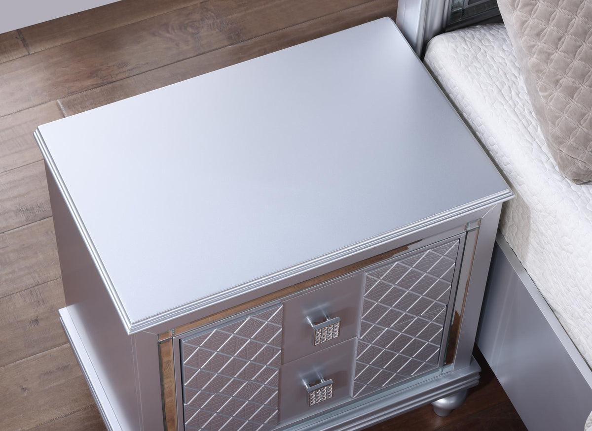 Silver LED Bedroom Collection with USB Nightstand