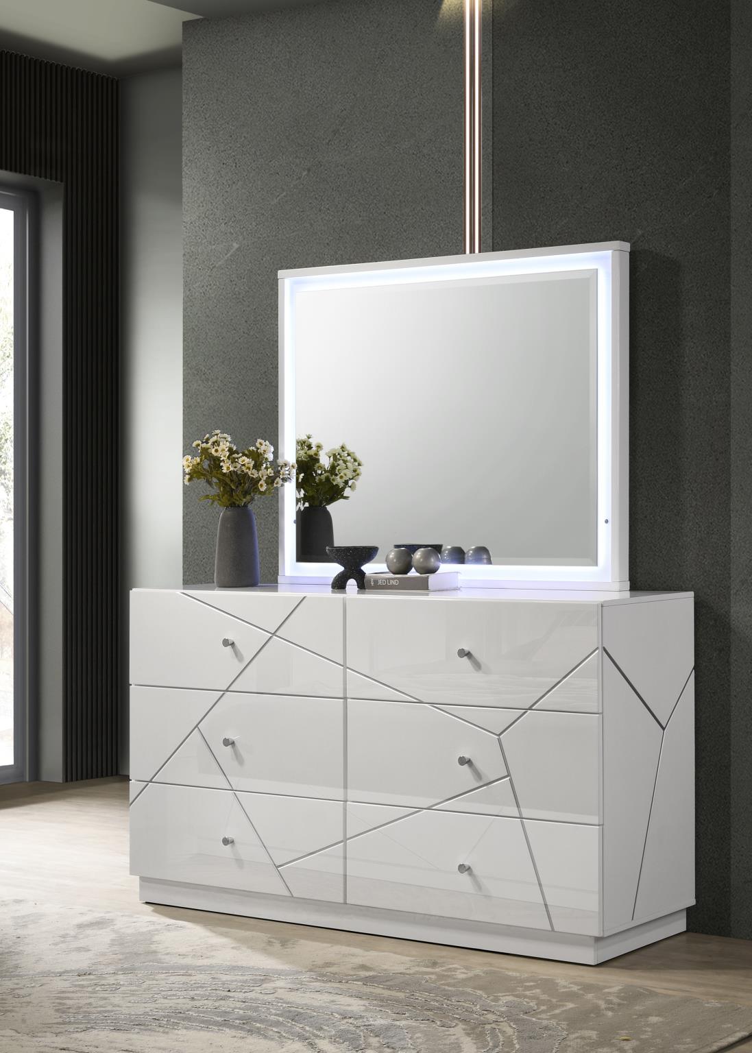 White & Gray Line Bedroom Collection with LED Mirror