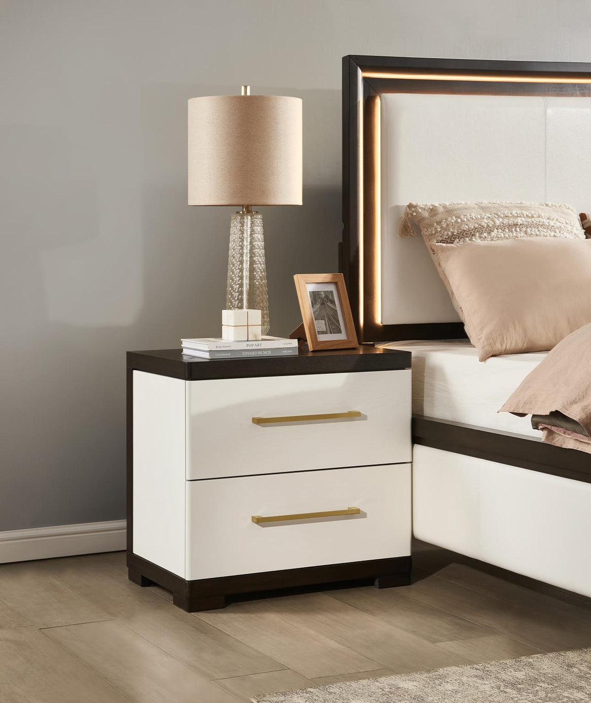 White LED Bedroom Collection with Lit Mirror