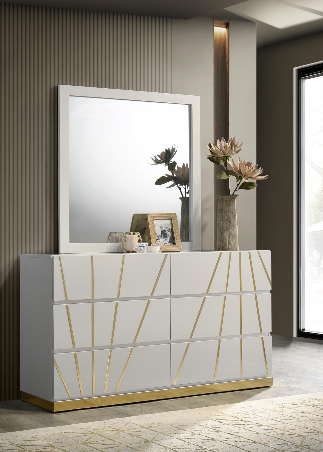 White & Gold Line LED Bedroom Collection