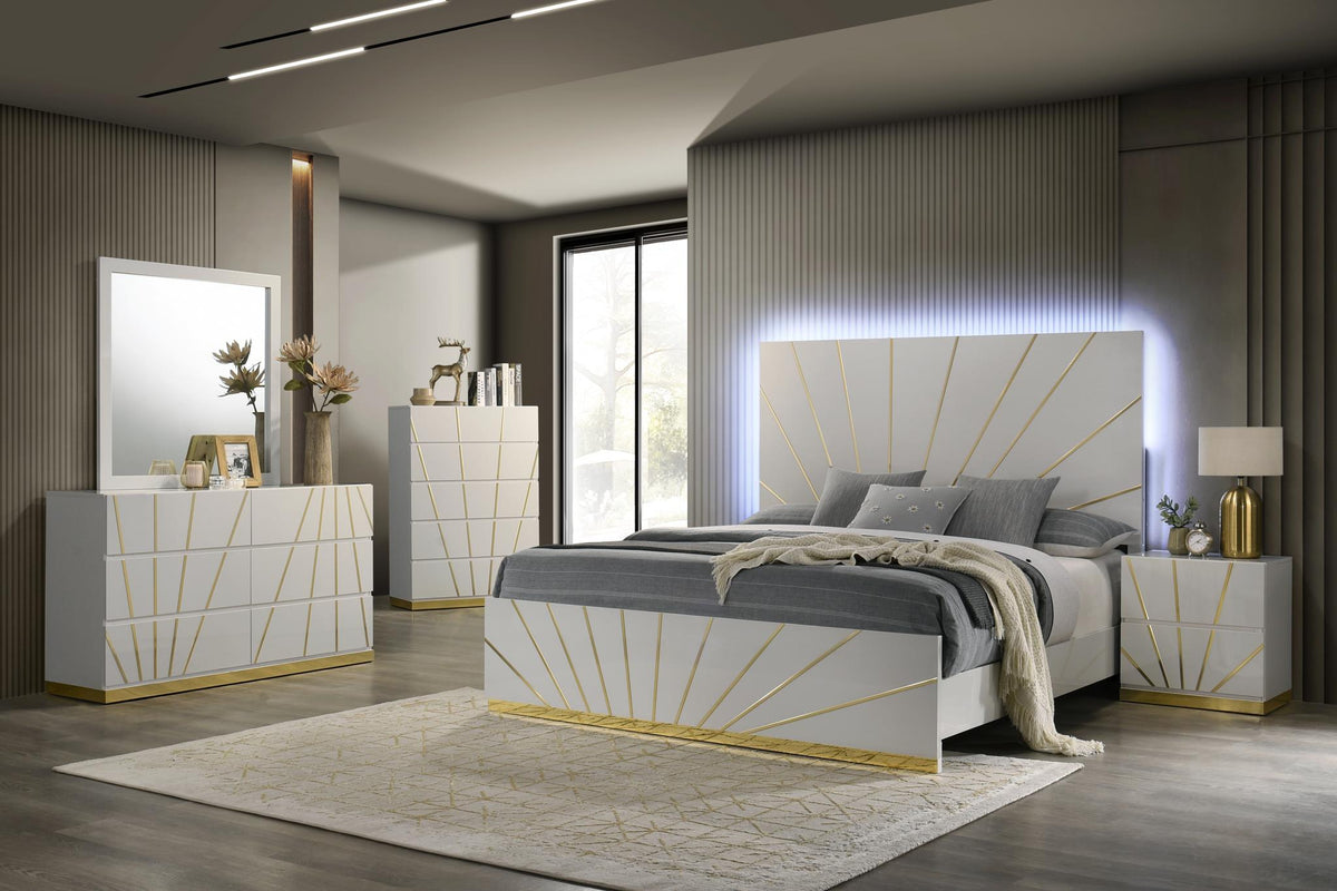 White & Gold Line LED Bedroom Collection