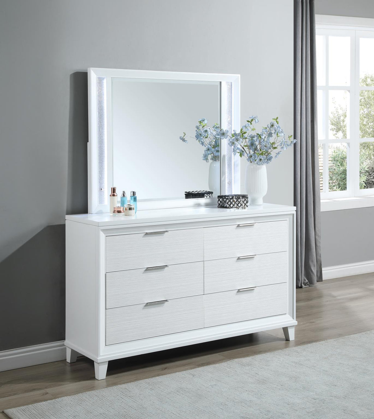 White LED Bed & Bedroom Group