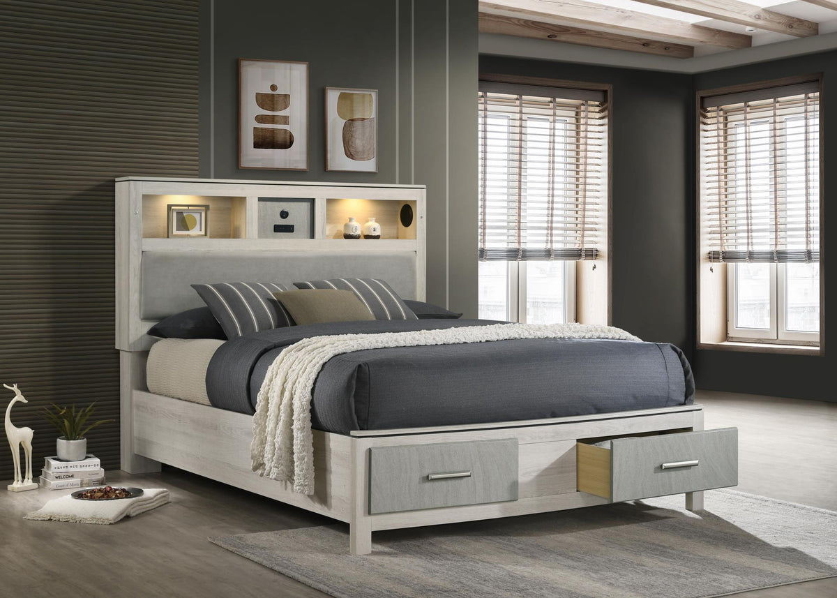 Light Beige & Dove Gray Bedroom Collection with Speaker Bed