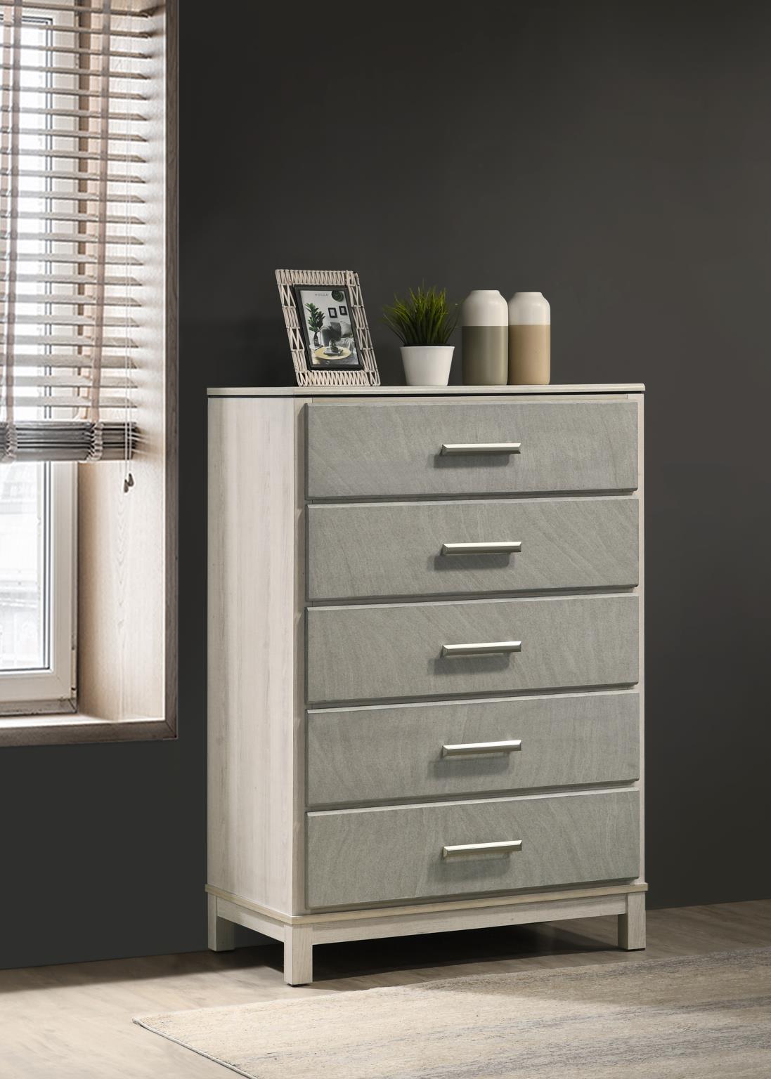 Light Beige & Dove Gray Bedroom Collection with Speaker Bed