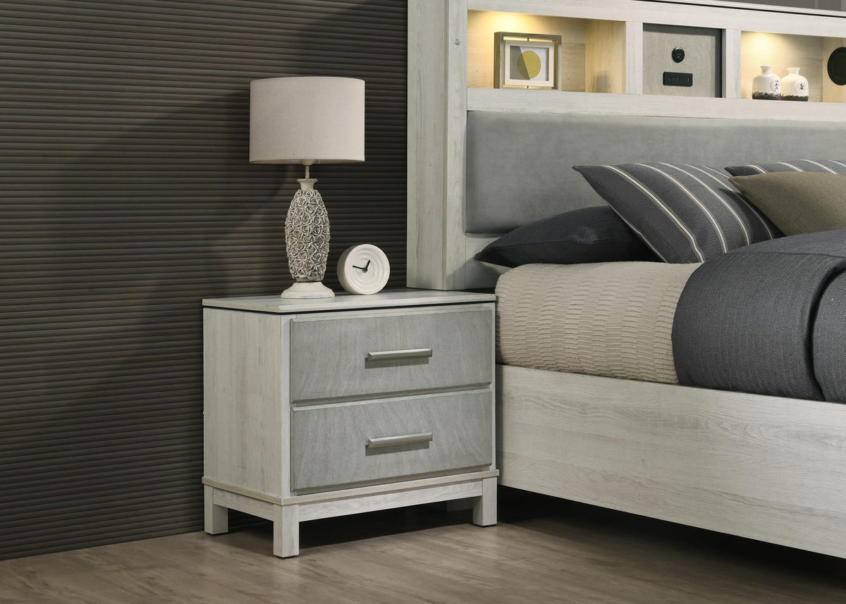 Light Beige & Dove Gray Bedroom Collection with Speaker Bed