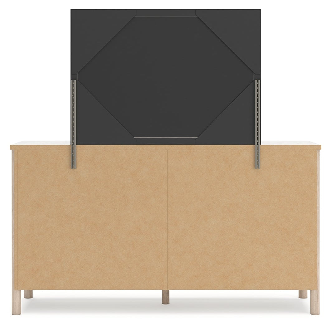Cadmori Queen Upholstered Panel Bed with Mirrored Dresser